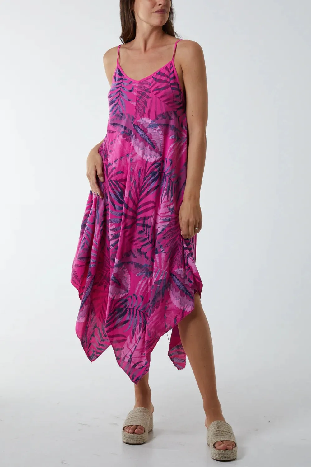 Palm Leaf Print Hanky Hem Cami Dress (3 Colours)