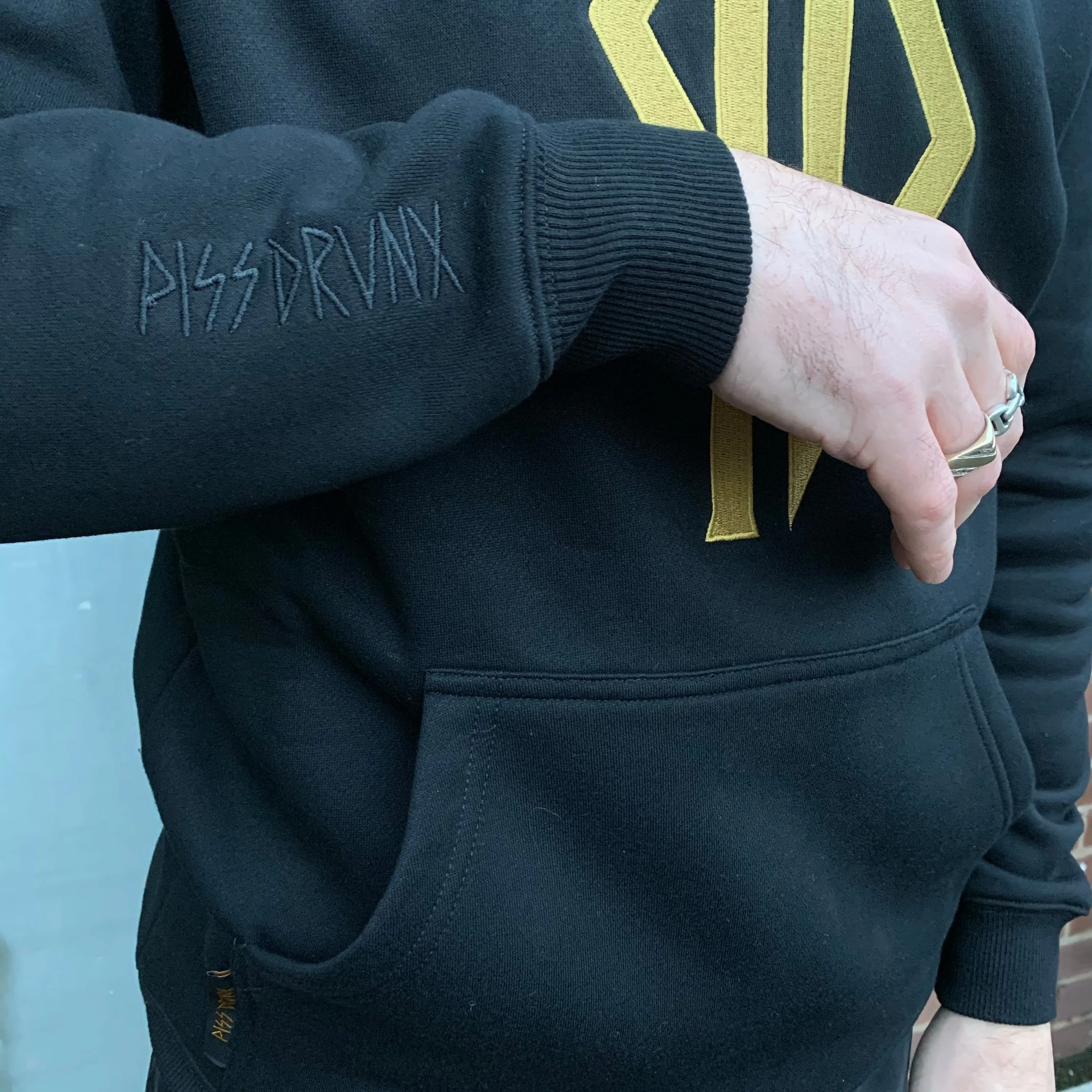 Piss Drunx Embroidered Logo Hood - Black/Gold