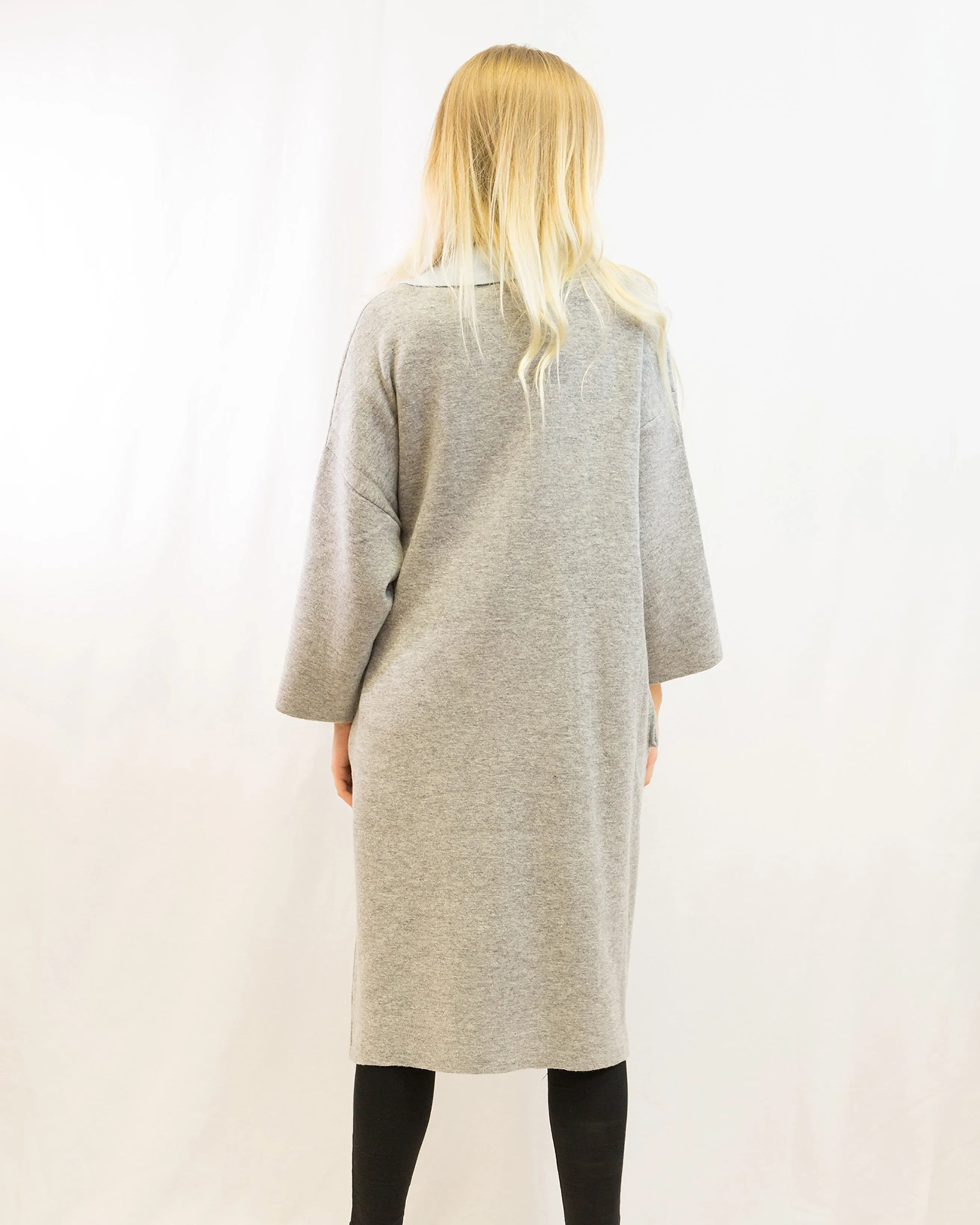 Reversible wool blend cardigan coat