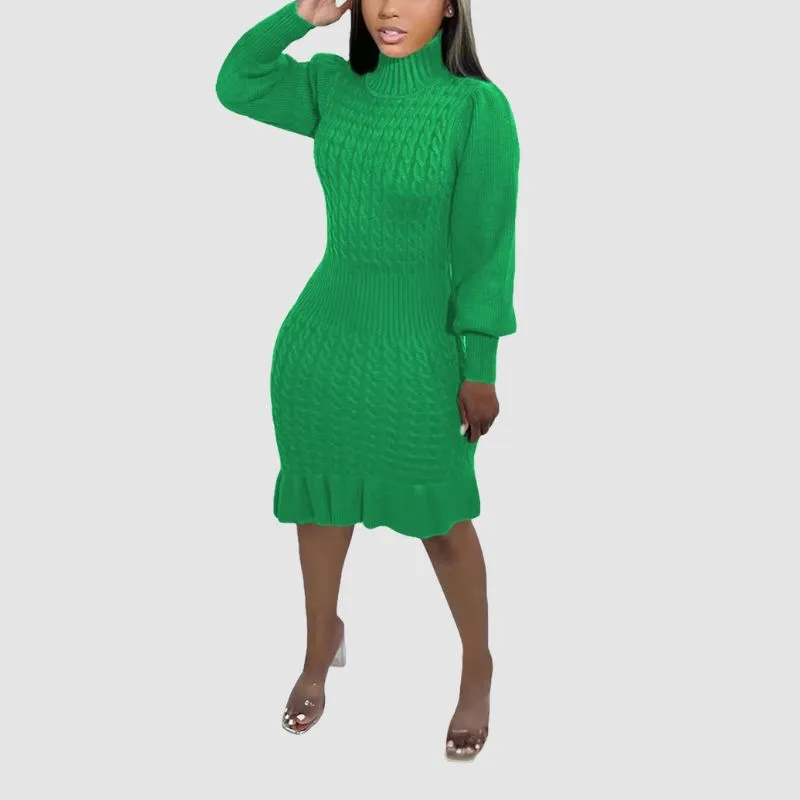 Ruffled Knitted Turtleneck Dresses