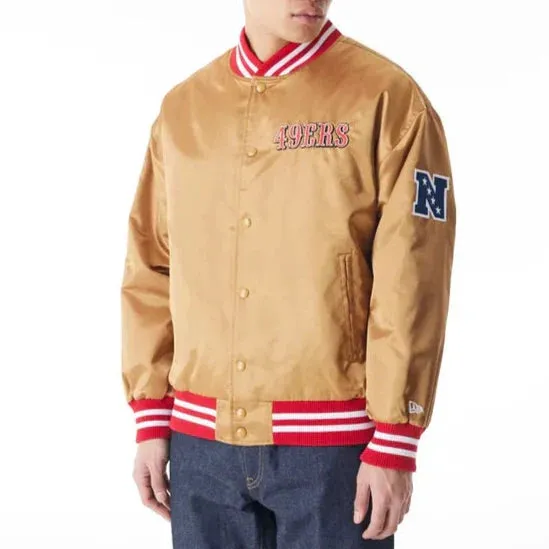 San Francisco 49Ers NFL Beige Satin Jacket For Men and Women