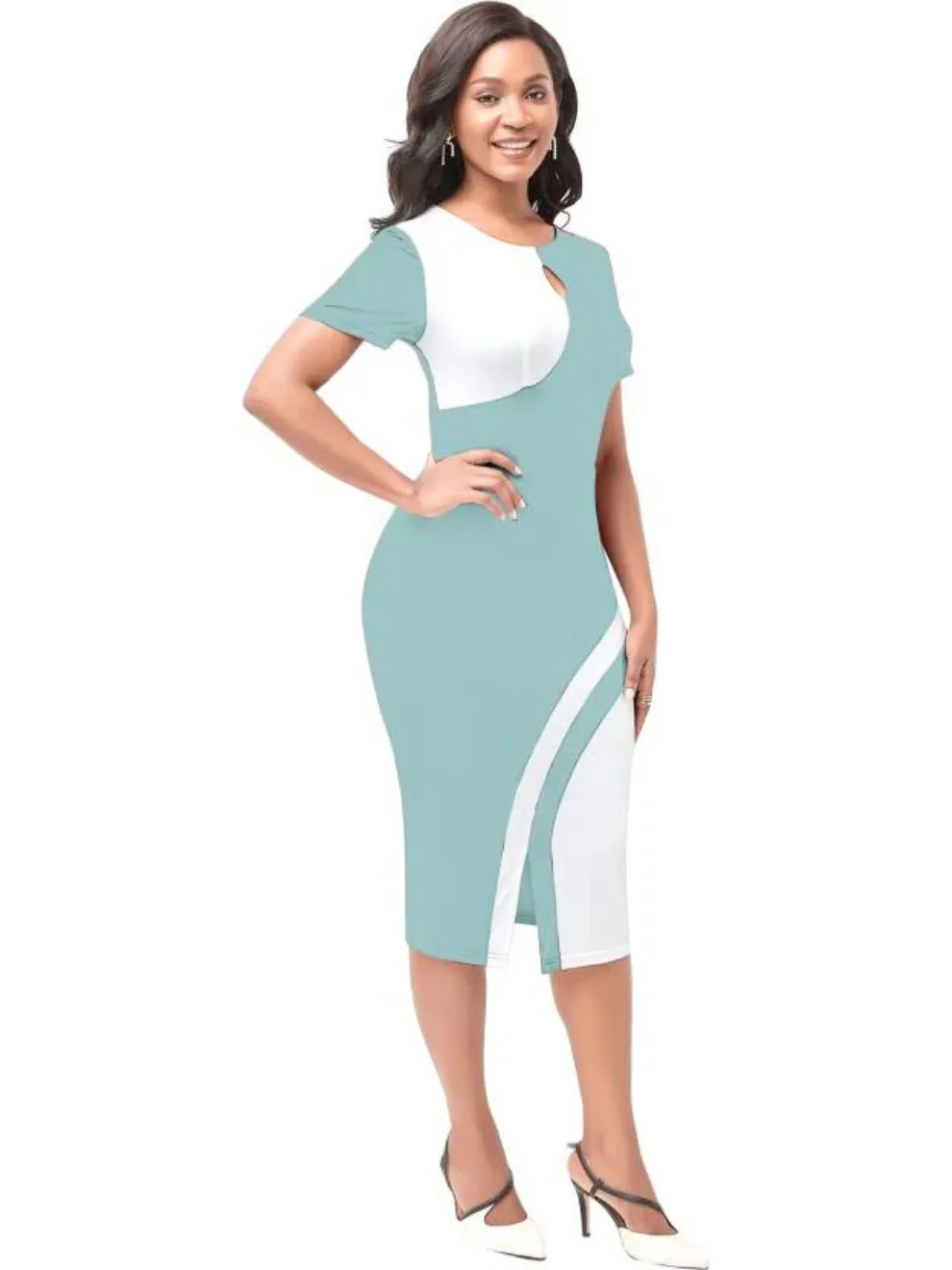 Sea Green Half Sleeve Bodycon Dress