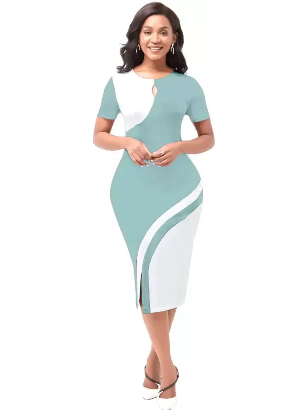 Sea Green Half Sleeve Bodycon Dress