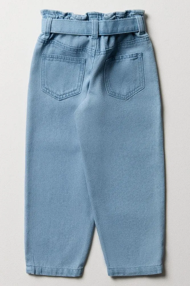 Self Tie Belt Mini Mom Denim Jeans Blue