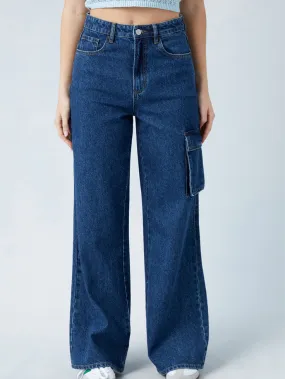 SGW - Mid Blue High-Waisted Cargo Wide-Leg Jeans