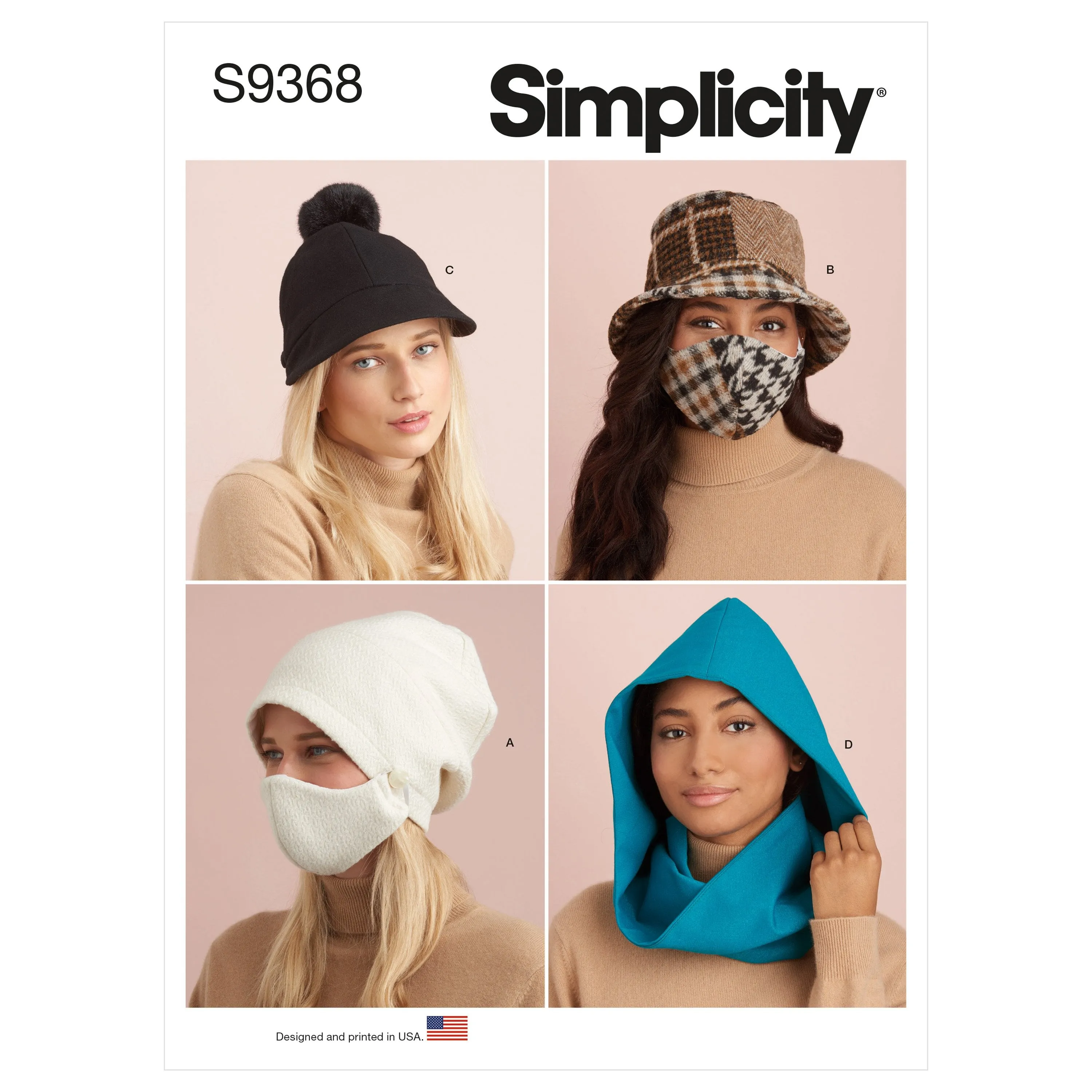 Simplicity Sewing Pattern 9368 Hat and Mask Sets, Hooded Infinity Scarf and Mask