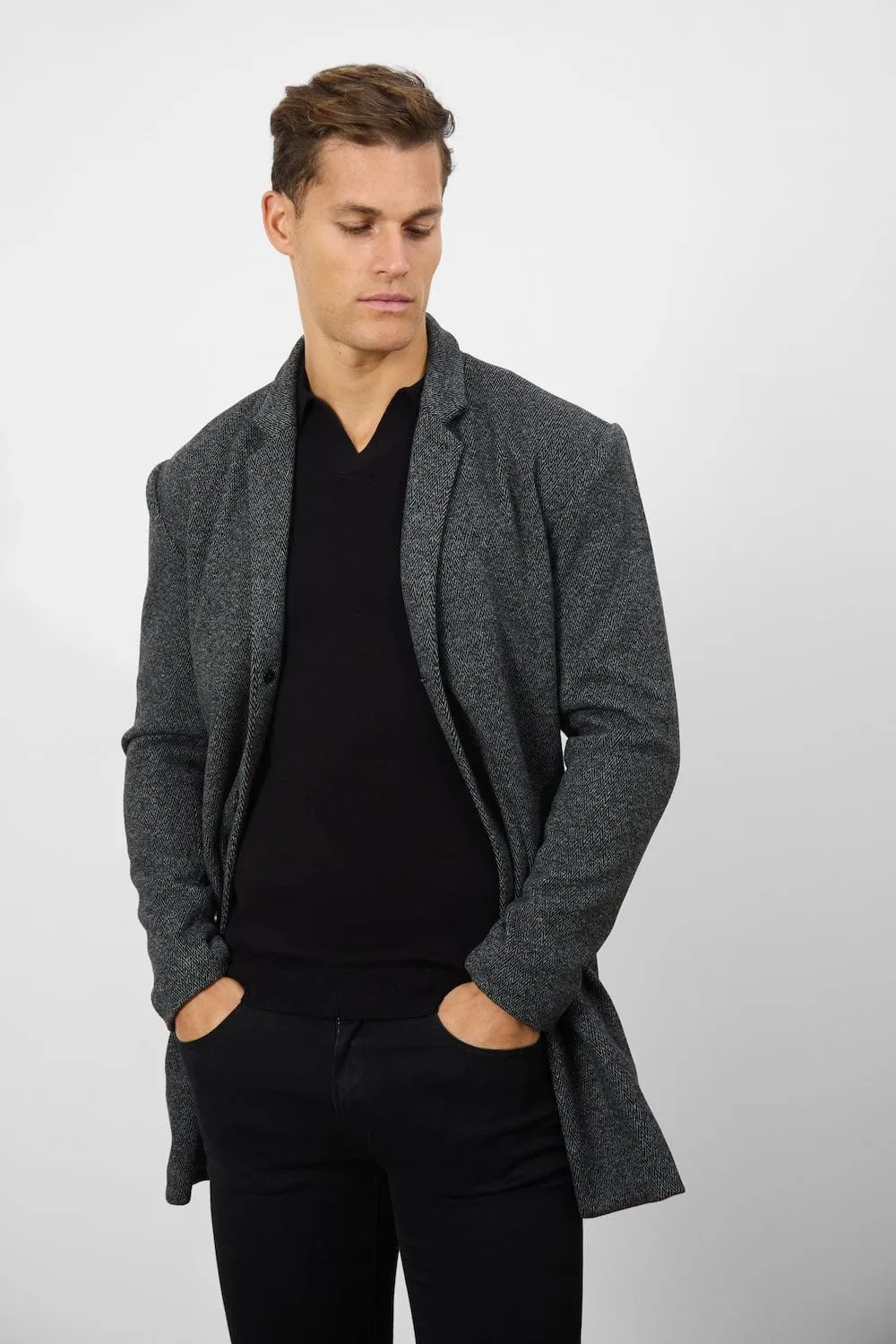 Single Breasted Herringbone Overcoat