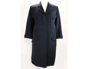 Size 14 Designer Coat - Rare 1950s Navy Silk Overcoat by Irene - Mid Century 40s 50s Large Tailored Design with Four Faux Pockets - Bust 43