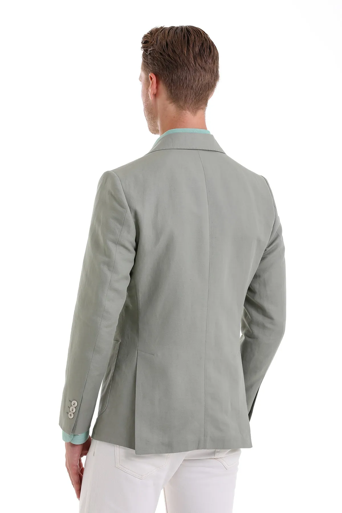 Slim Fit Notch Lapel Light Green Linen Casual Blazer