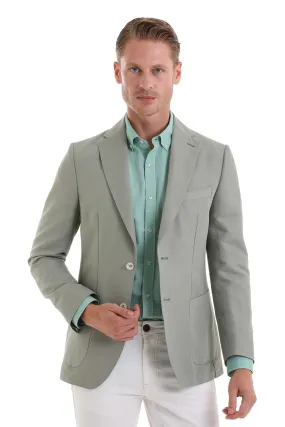 Slim Fit Notch Lapel Light Green Linen Casual Blazer