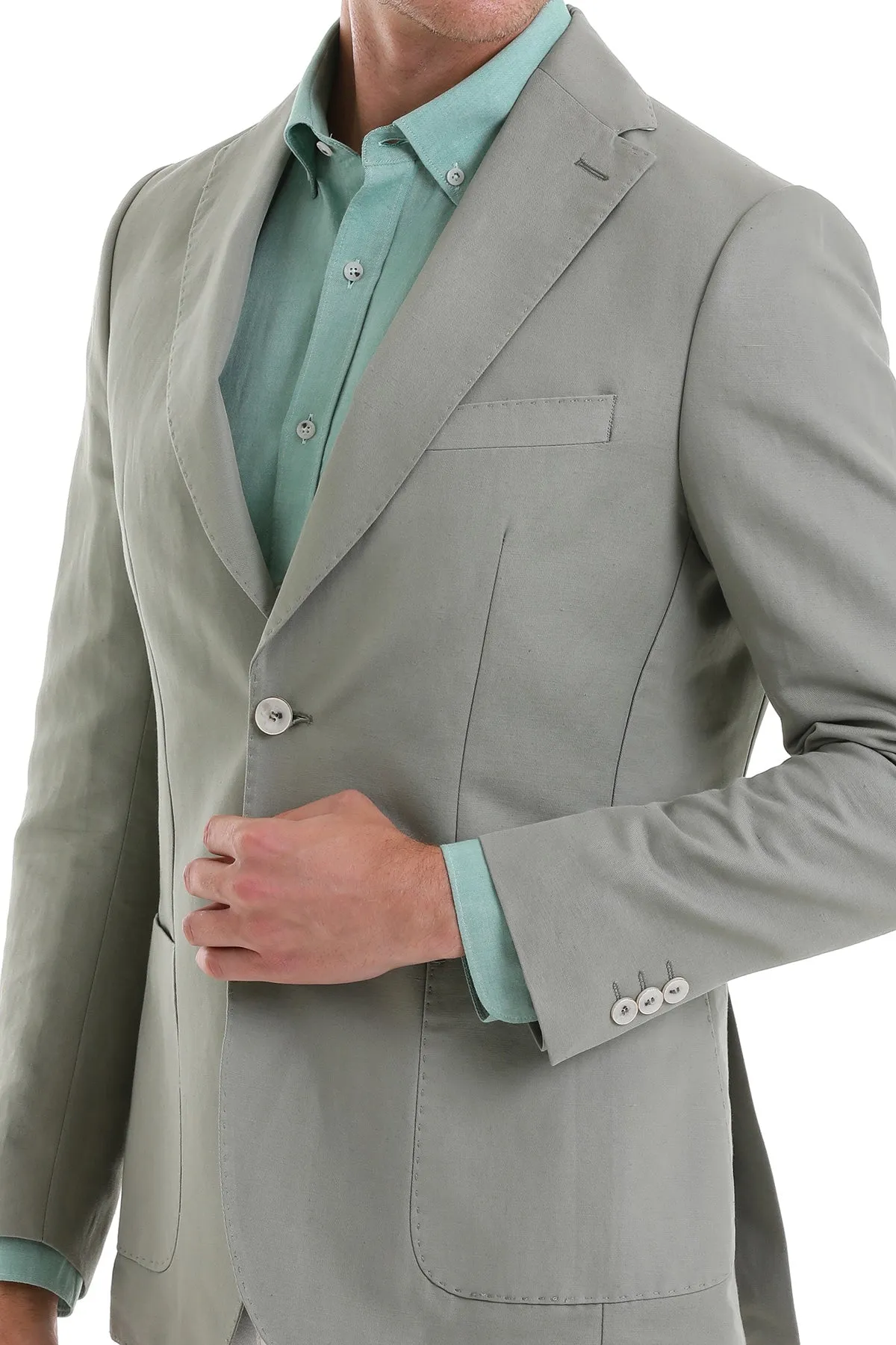 Slim Fit Notch Lapel Light Green Linen Casual Blazer