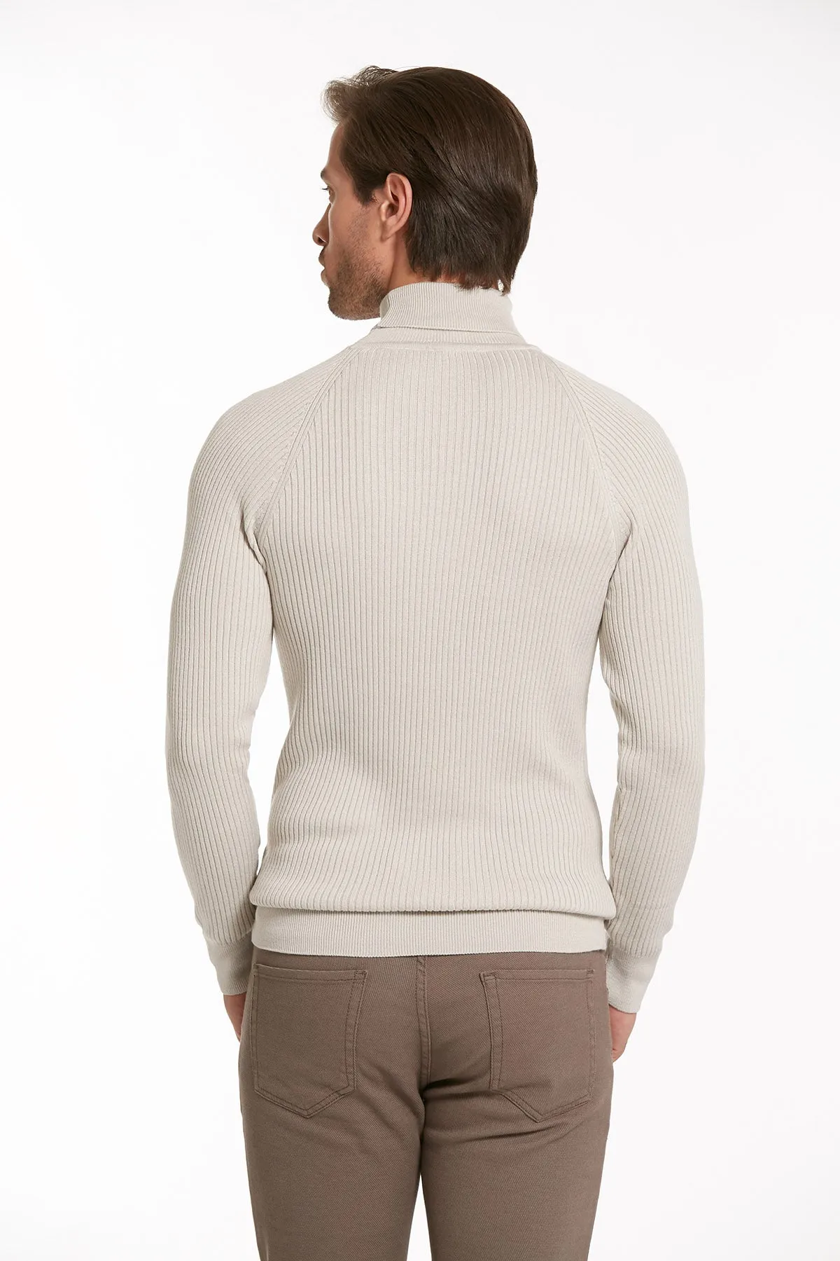 Slim Fit Patterned Gray Turtleneck Sweater, Light Gray