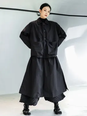 Statement Oversized Long Black Windbreaker