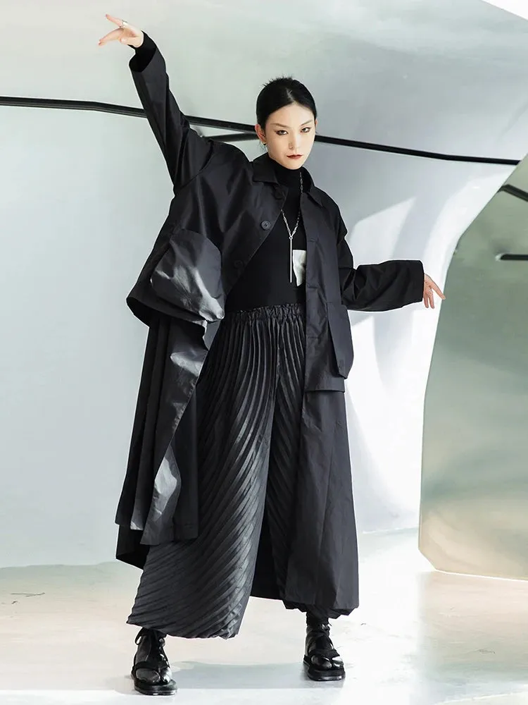 Statement Oversized Long Black Windbreaker