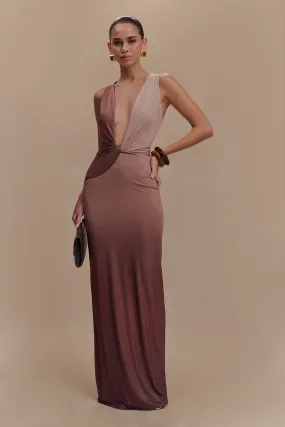 Stella Draped Slinky Maxi Dress - Mocha Ombre