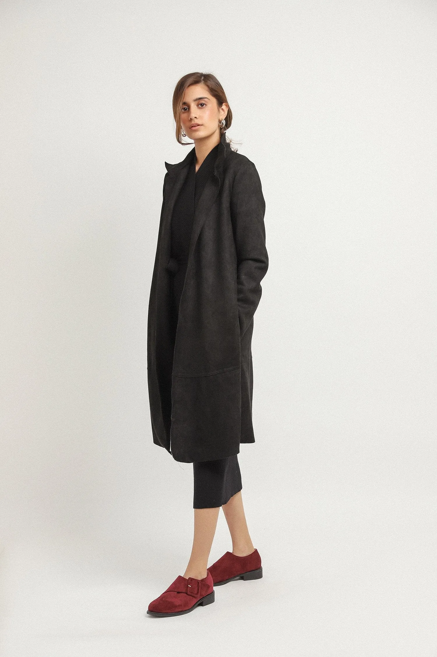 SUEDE OVERCOAT-BLACK