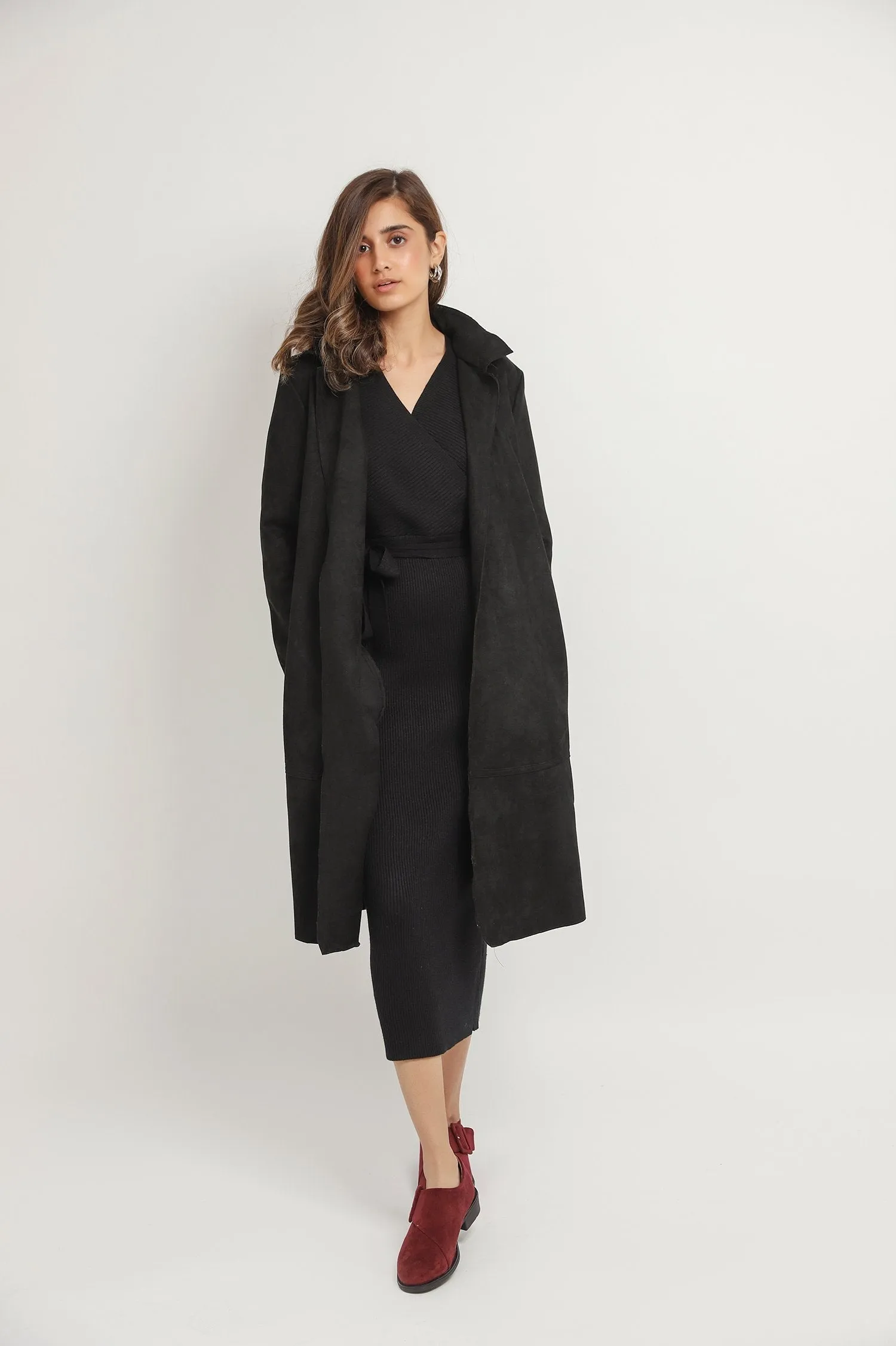 SUEDE OVERCOAT-BLACK