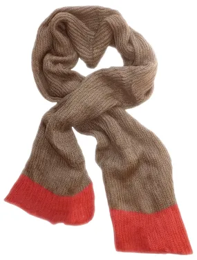 Taupe/Coral Peach Couture Loose Border Hand Knit Warm Scarf