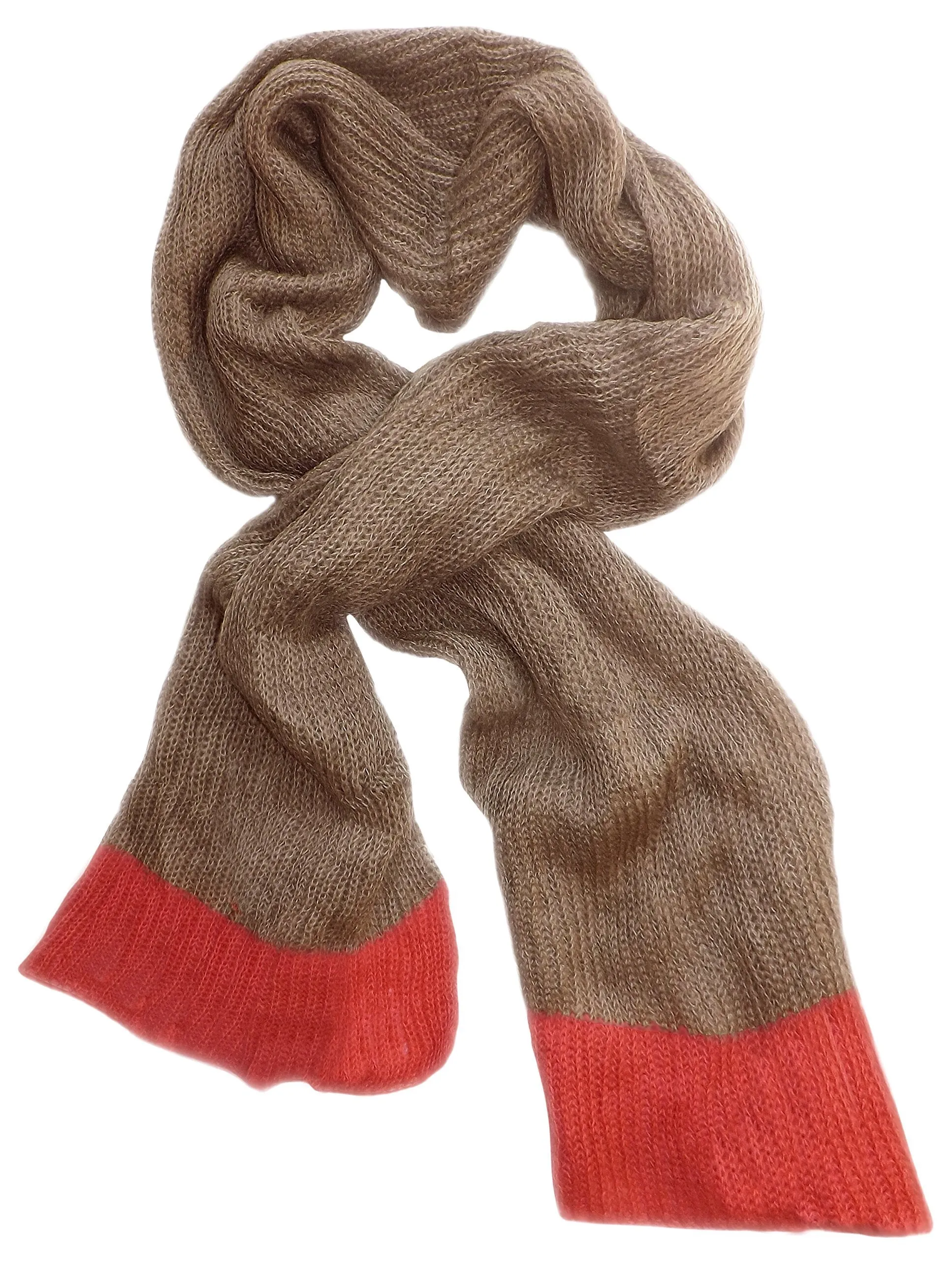 Taupe/Coral Peach Couture Loose Border Hand Knit Warm Scarf