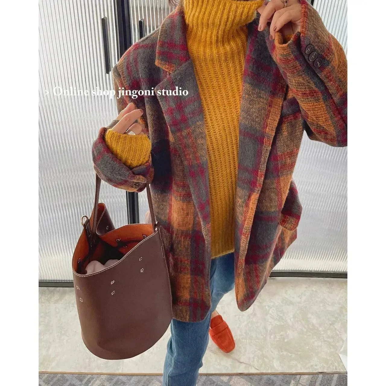 Trendy Plaid Loose Women Coat