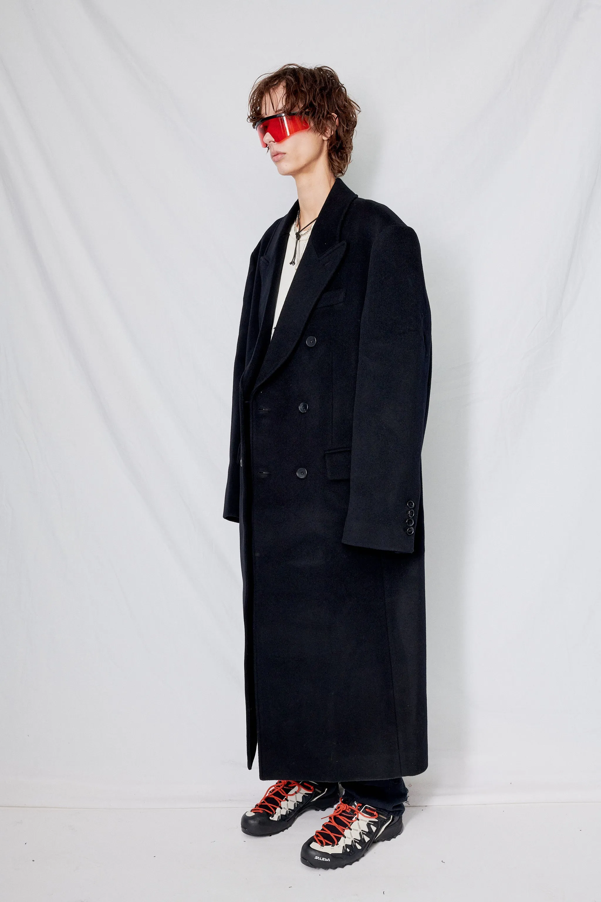 Unisex Black Wool Tailored Double Breast Coat