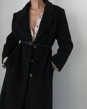 Vintage Charcoal Wool Long Overcoat