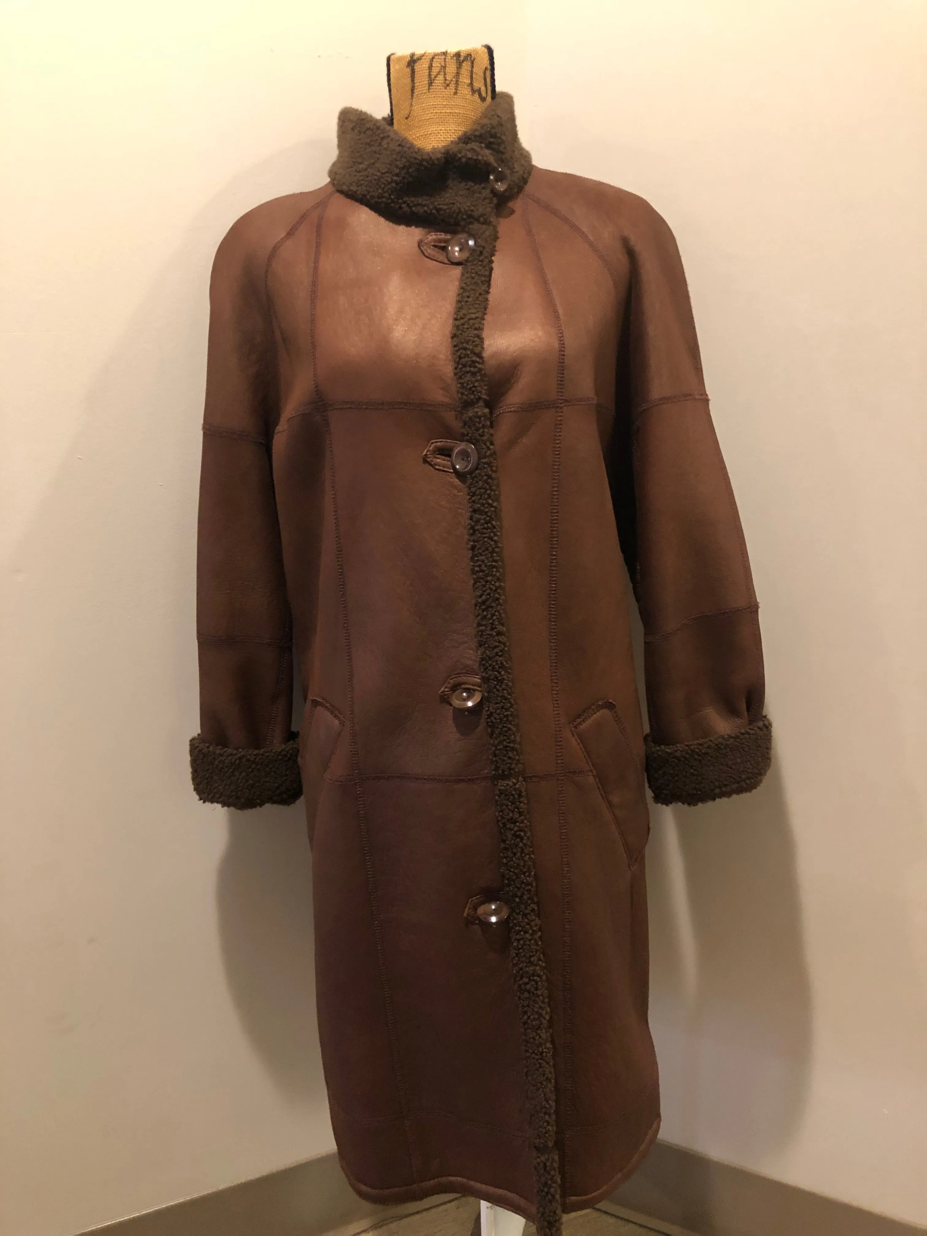 Vintage Rosa Mori Medium Brown Shearling Coat, Made in Canada