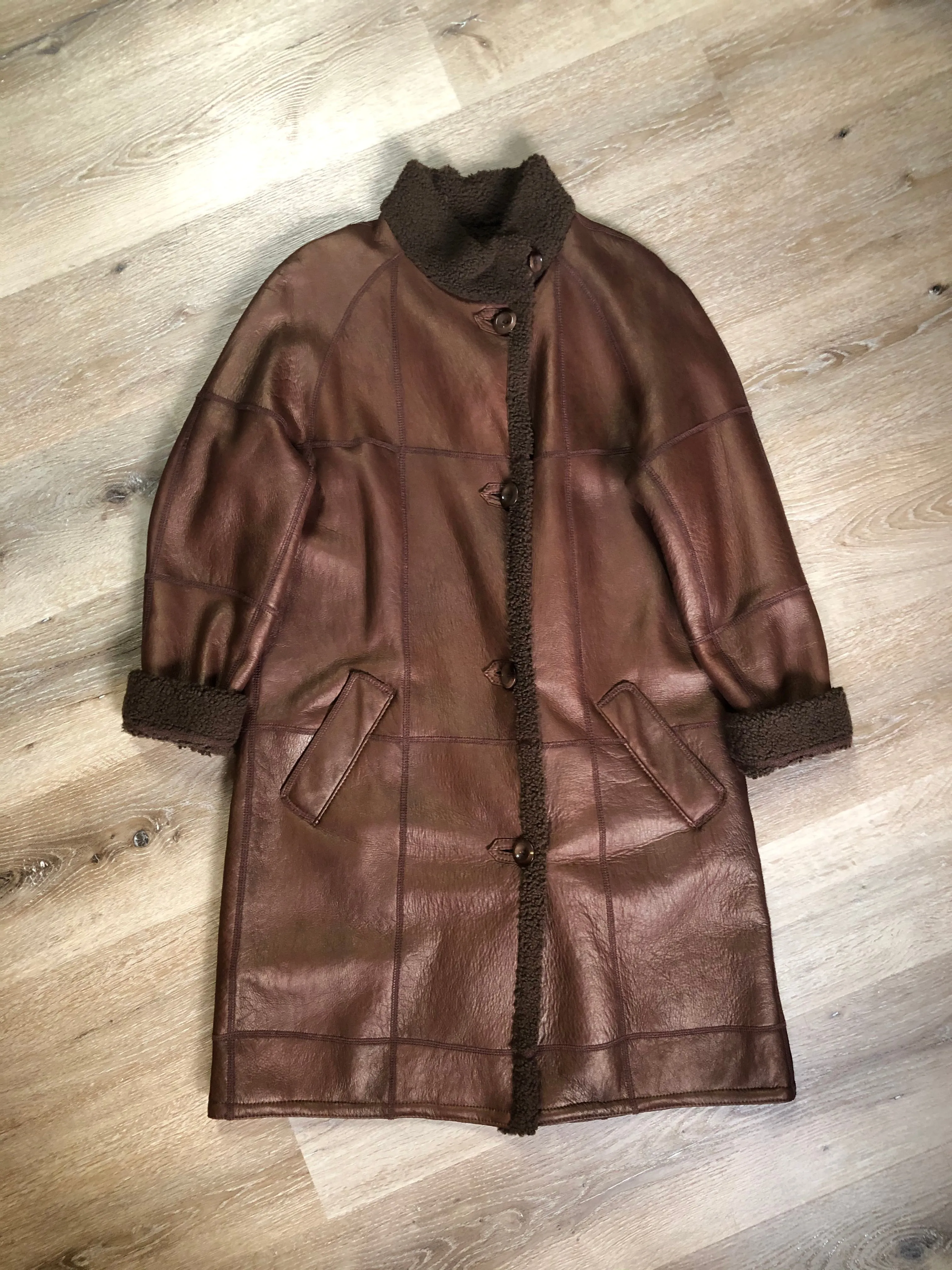 Vintage Rosa Mori Medium Brown Shearling Coat, Made in Canada