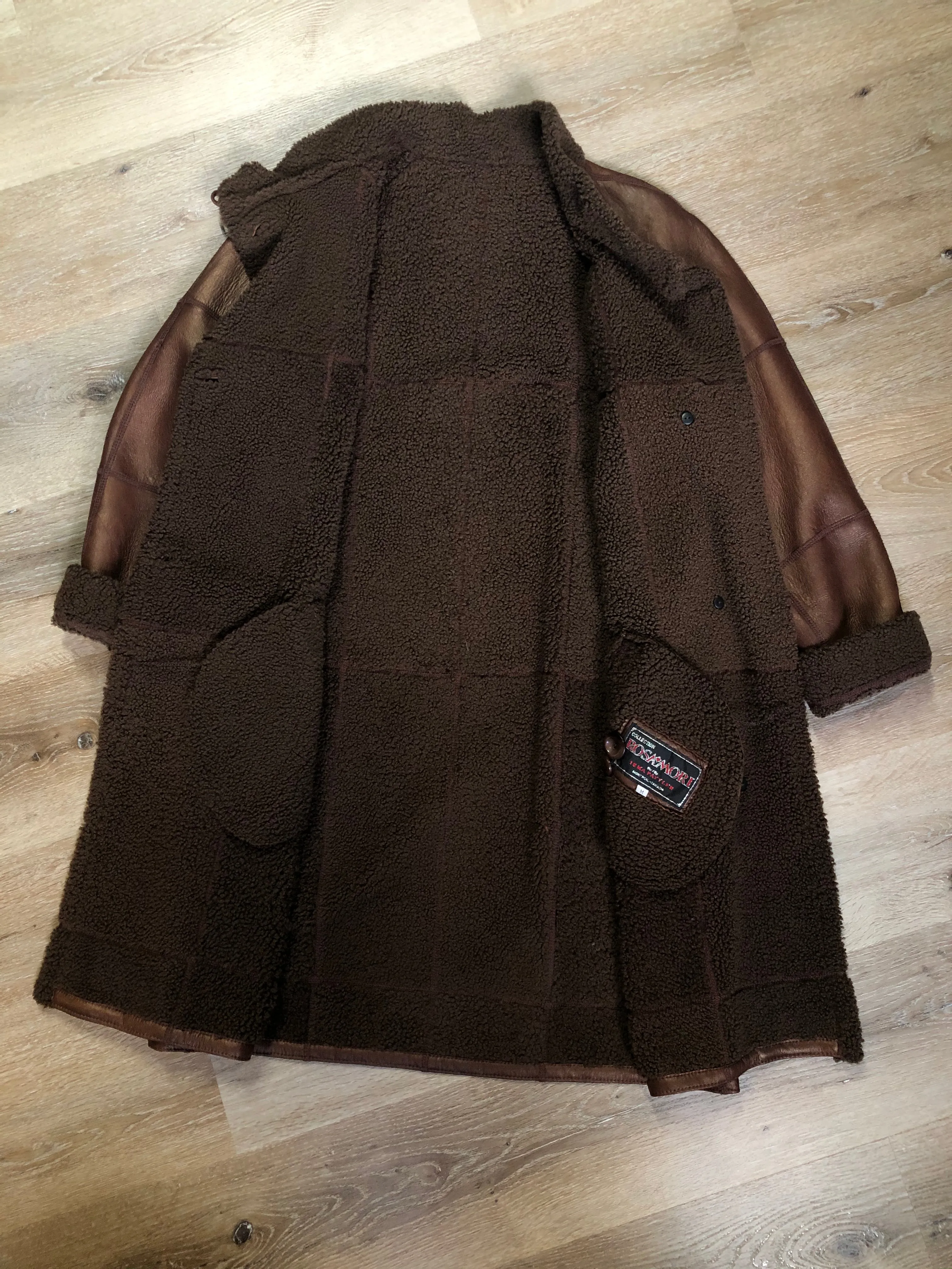 Vintage Rosa Mori Medium Brown Shearling Coat, Made in Canada