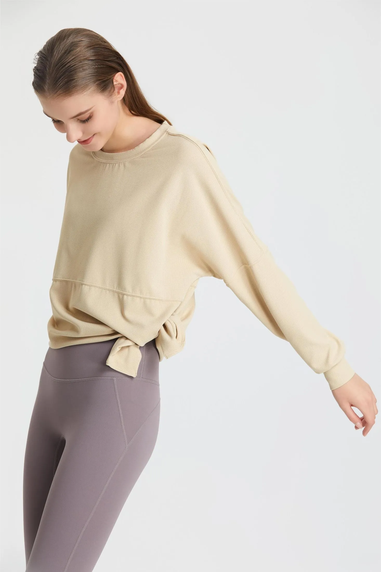 Waffle Knit Long Sleeve Sweatshirt