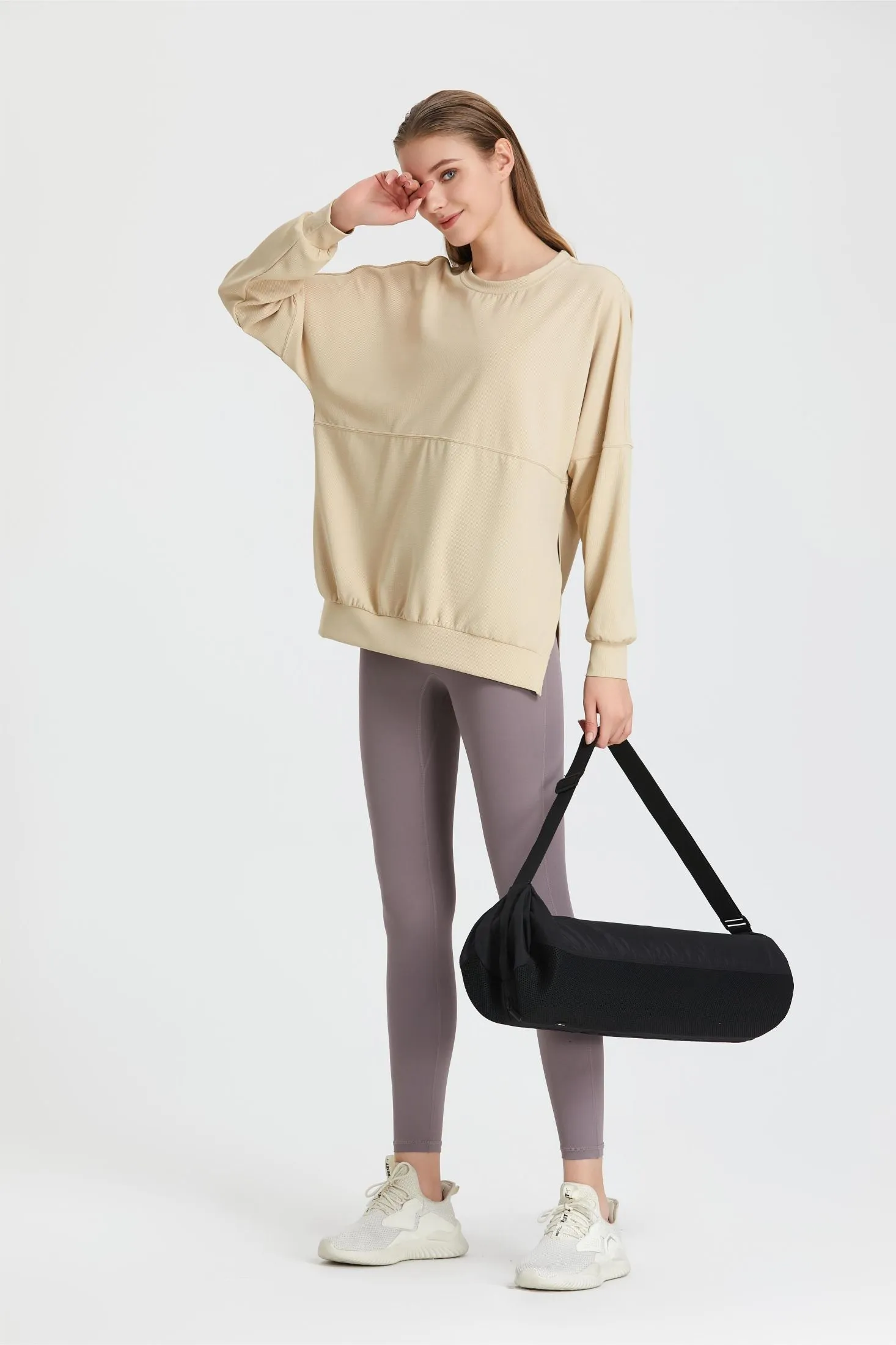 Waffle Knit Long Sleeve Sweatshirt