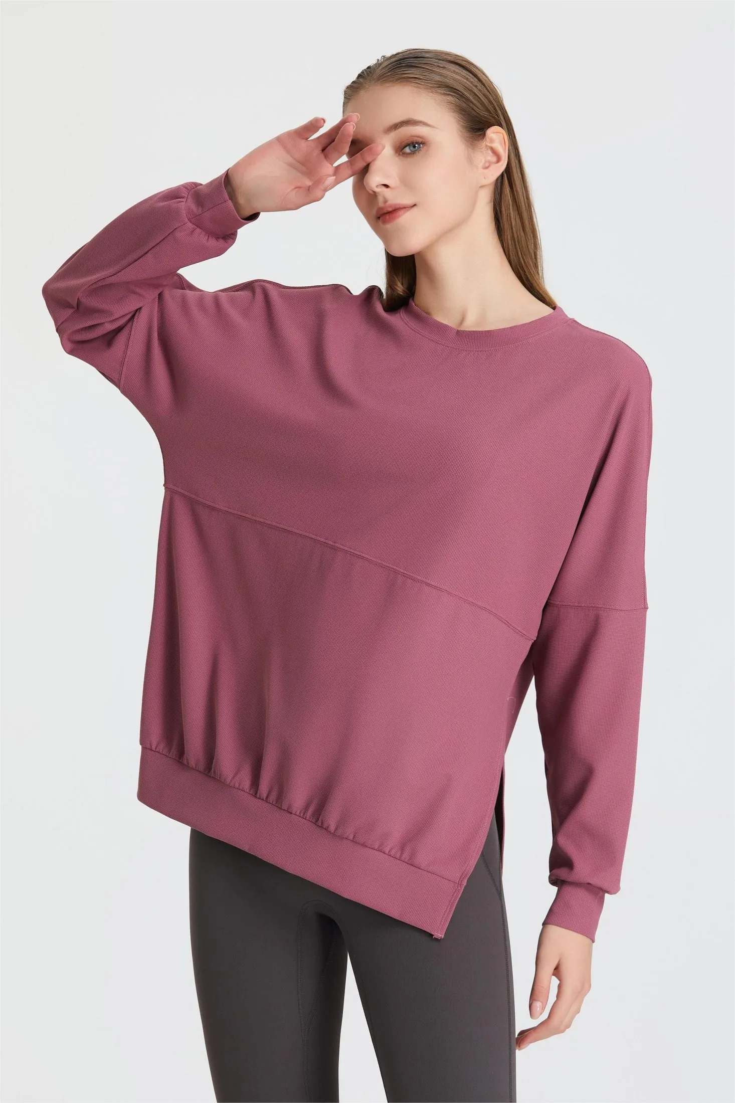 Waffle Knit Long Sleeve Sweatshirt