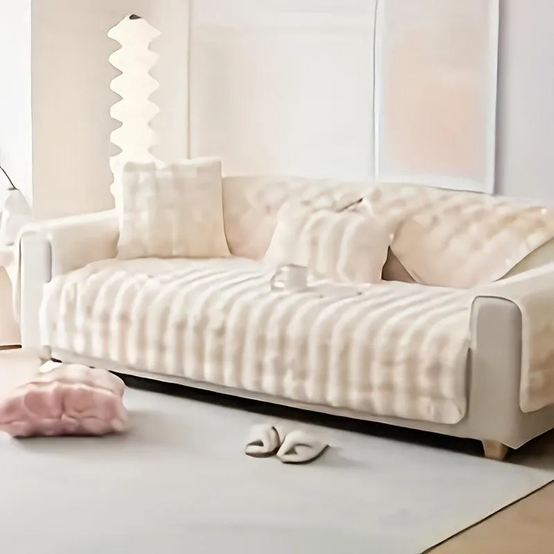 White Couch Slipcovers - Winter Warm Plush Soft Sofa Cover