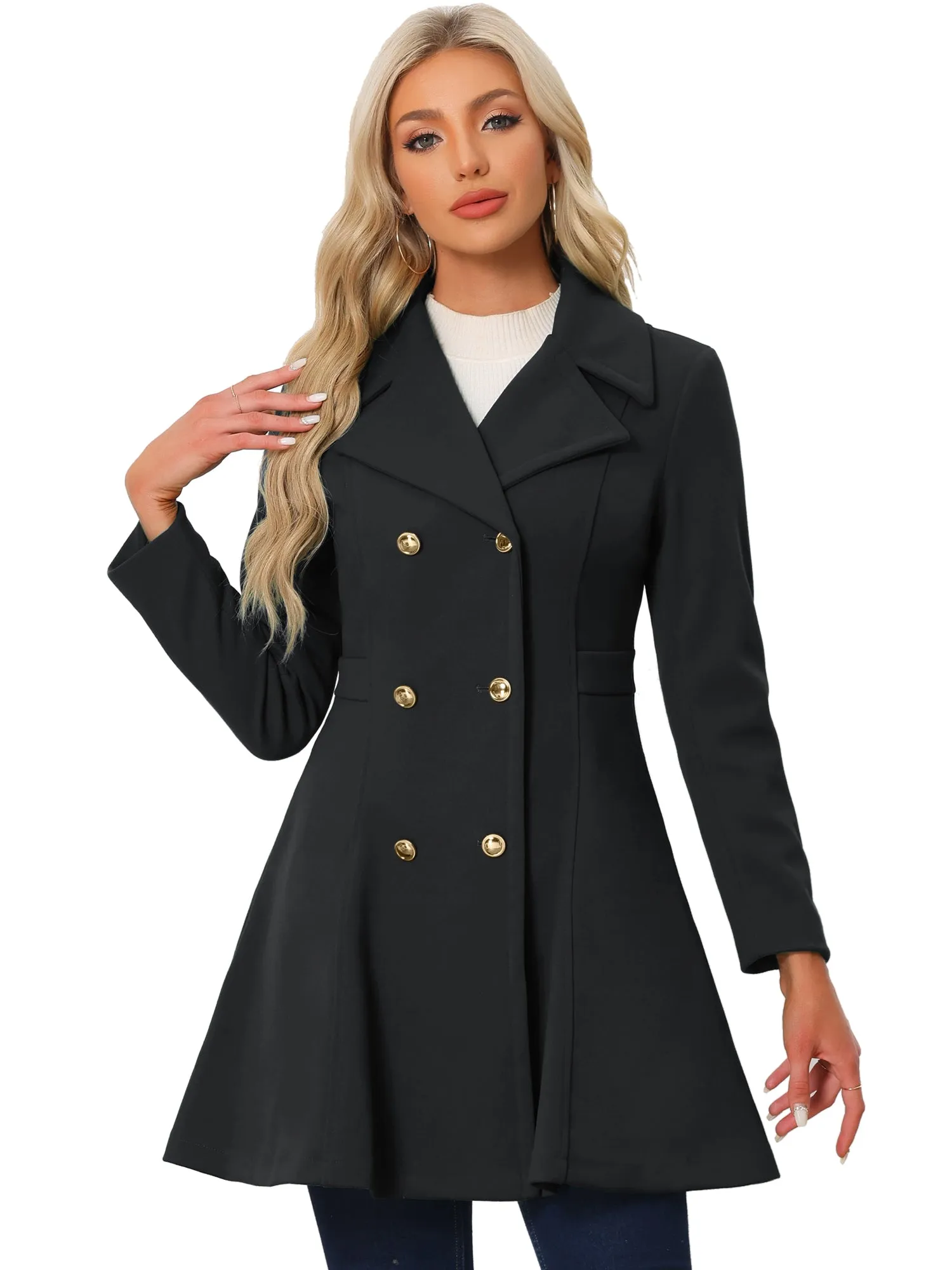 Winter Long Lapel Collar Contrast Double Breast Coat