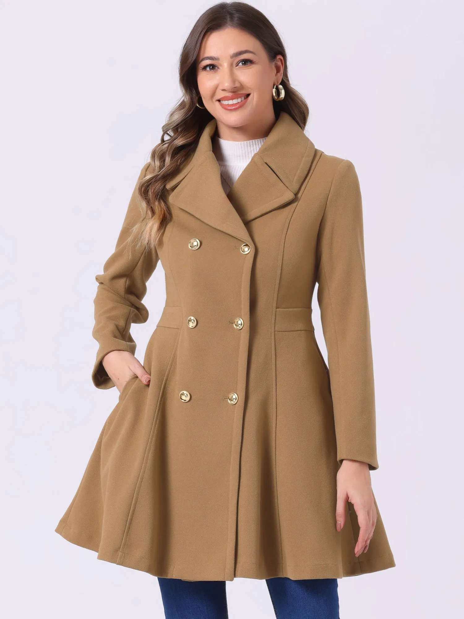 Winter Long Lapel Collar Contrast Double Breast Coat