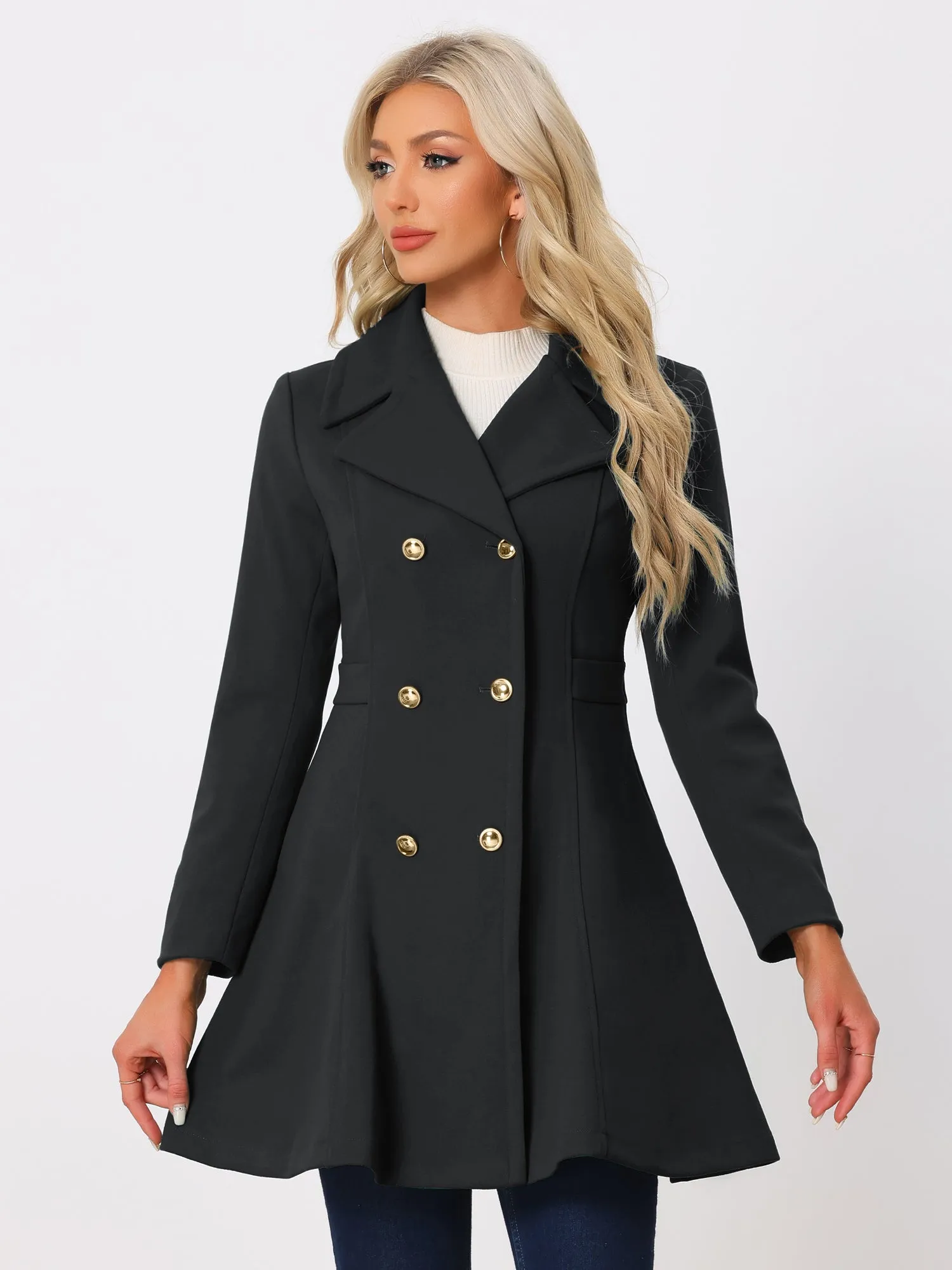 Winter Long Lapel Collar Contrast Double Breast Coat