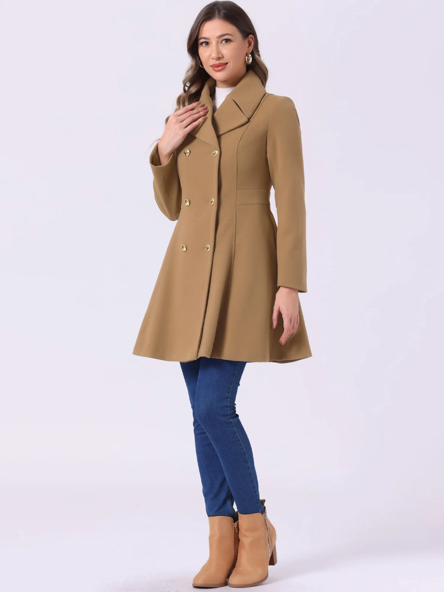 Winter Long Lapel Collar Contrast Double Breast Coat