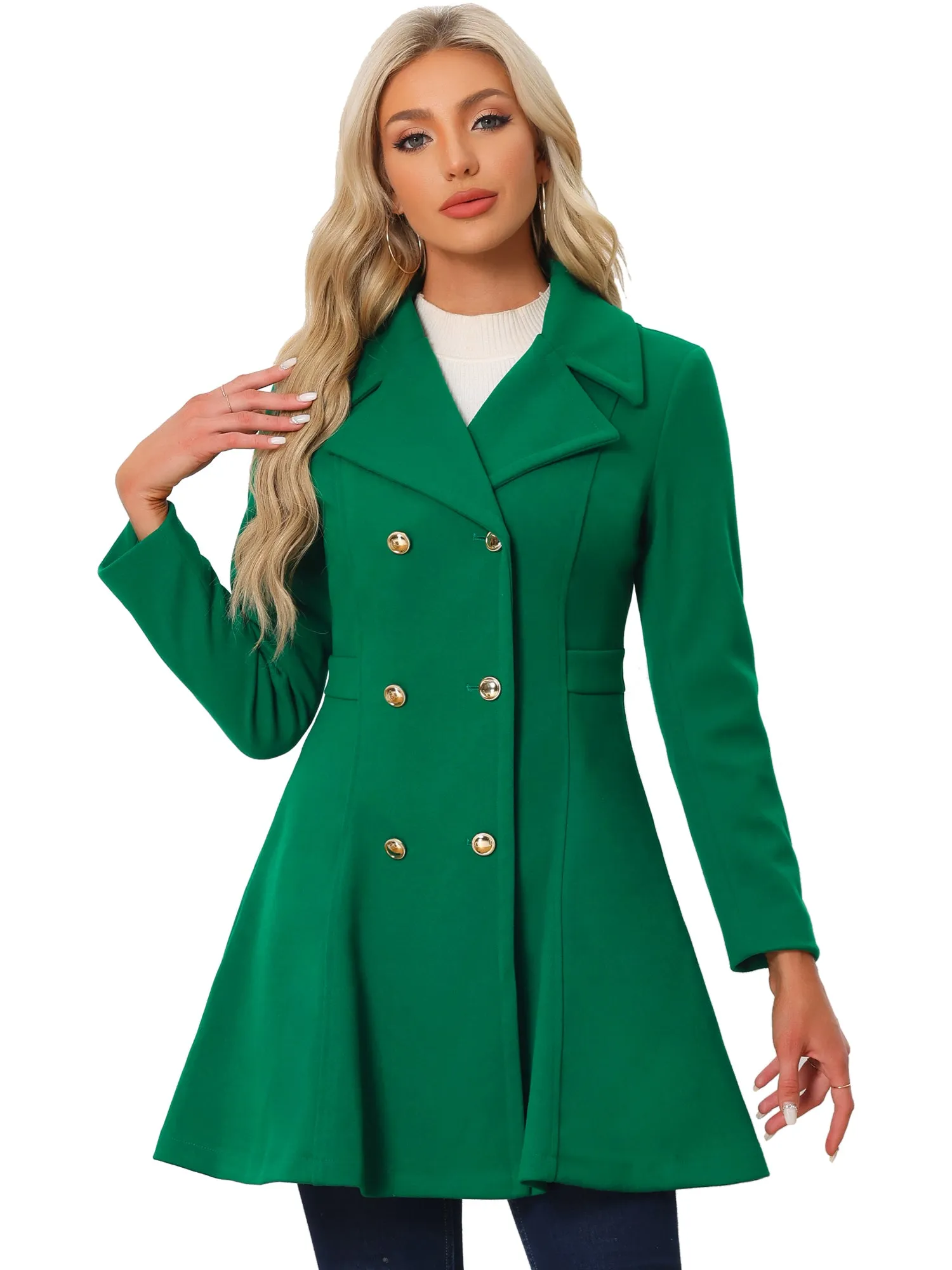 Winter Long Lapel Collar Contrast Double Breast Coat