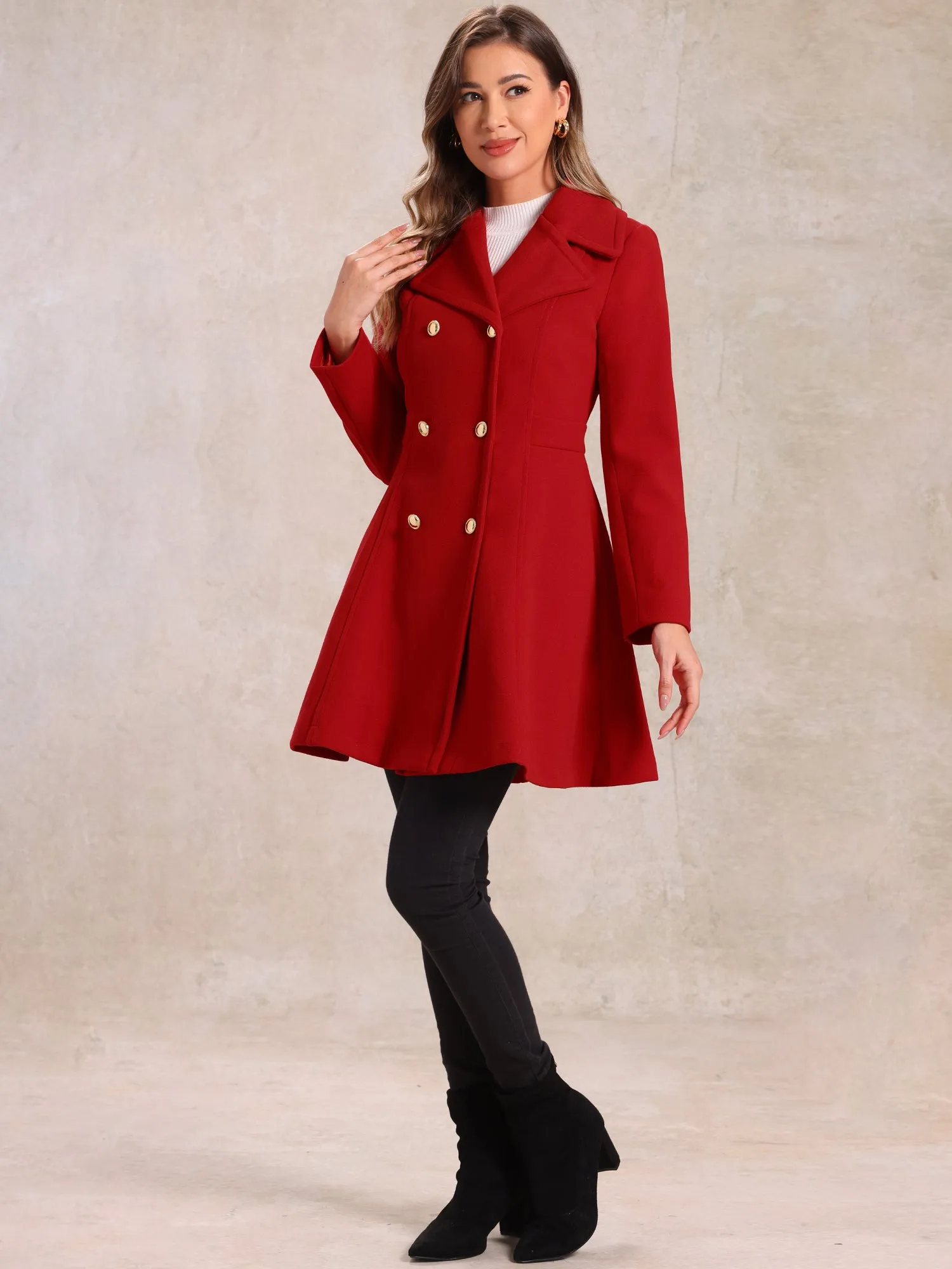 Winter Long Lapel Collar Contrast Double Breast Coat