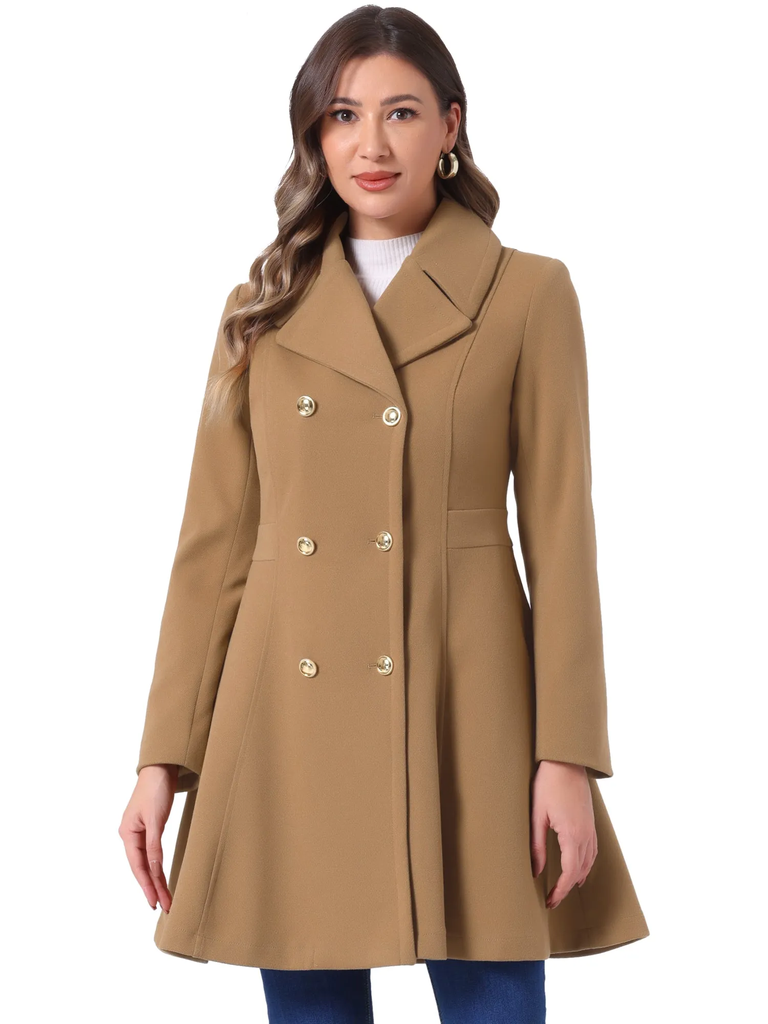 Winter Long Lapel Collar Contrast Double Breast Coat