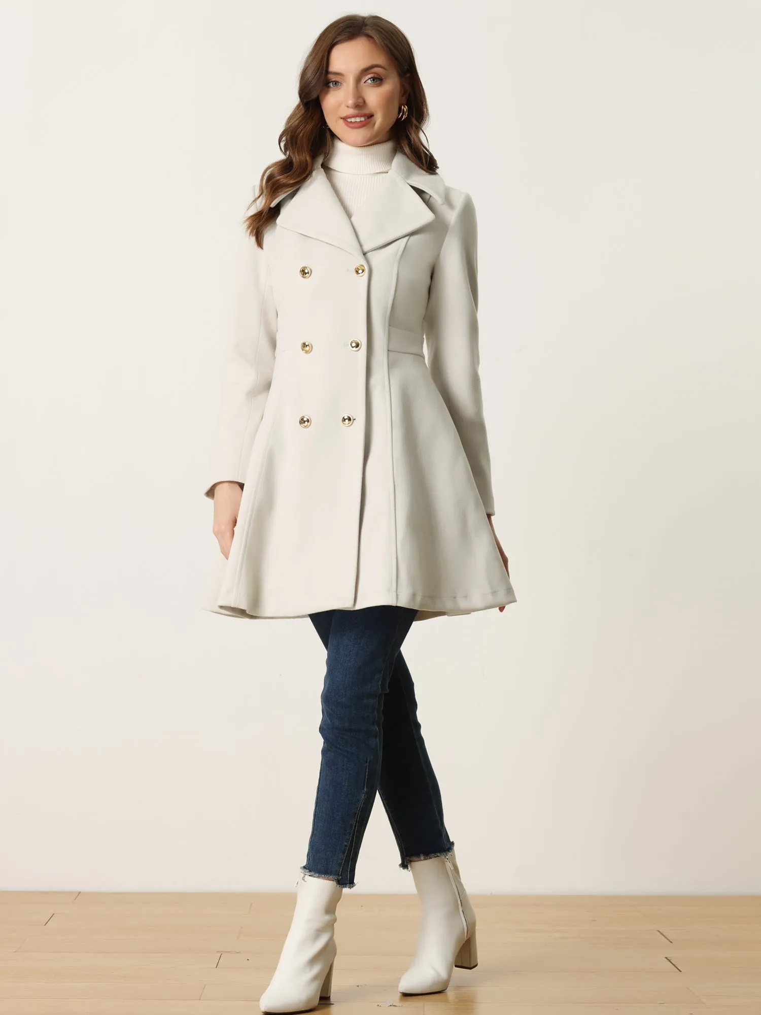 Winter Long Lapel Collar Contrast Double Breast Coat