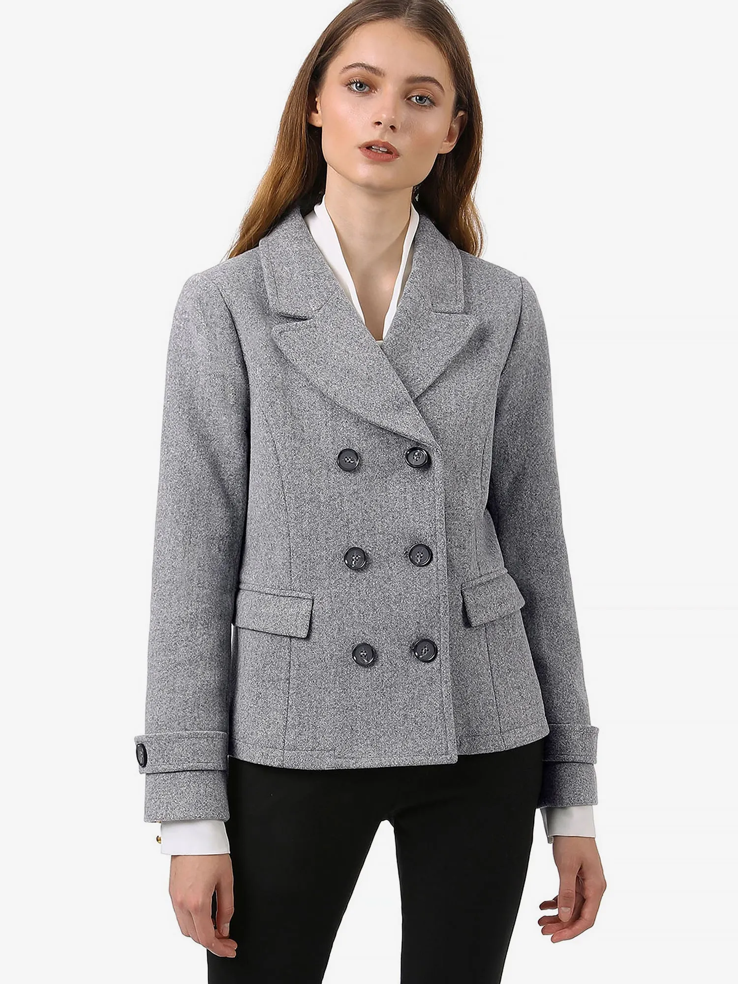 Winter Notched Lapel Double Breasted Short Pea Coat