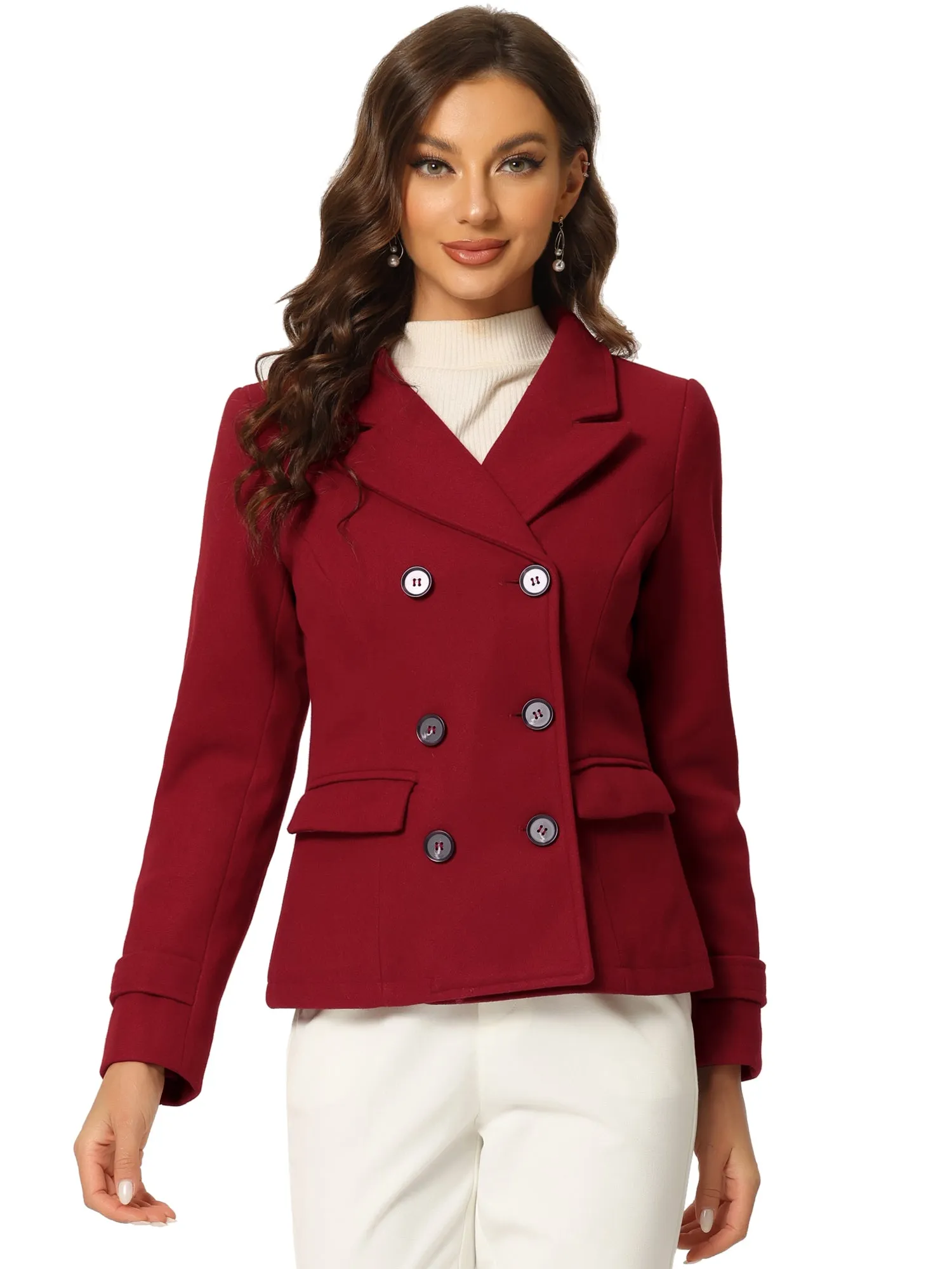 Winter Notched Lapel Double Breasted Short Pea Coat