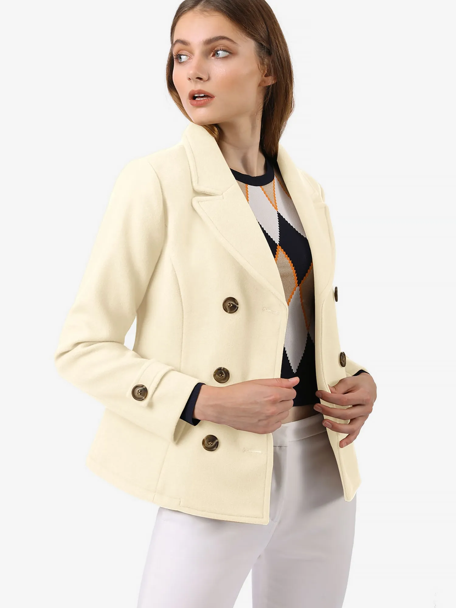 Winter Notched Lapel Double Breasted Short Pea Coat