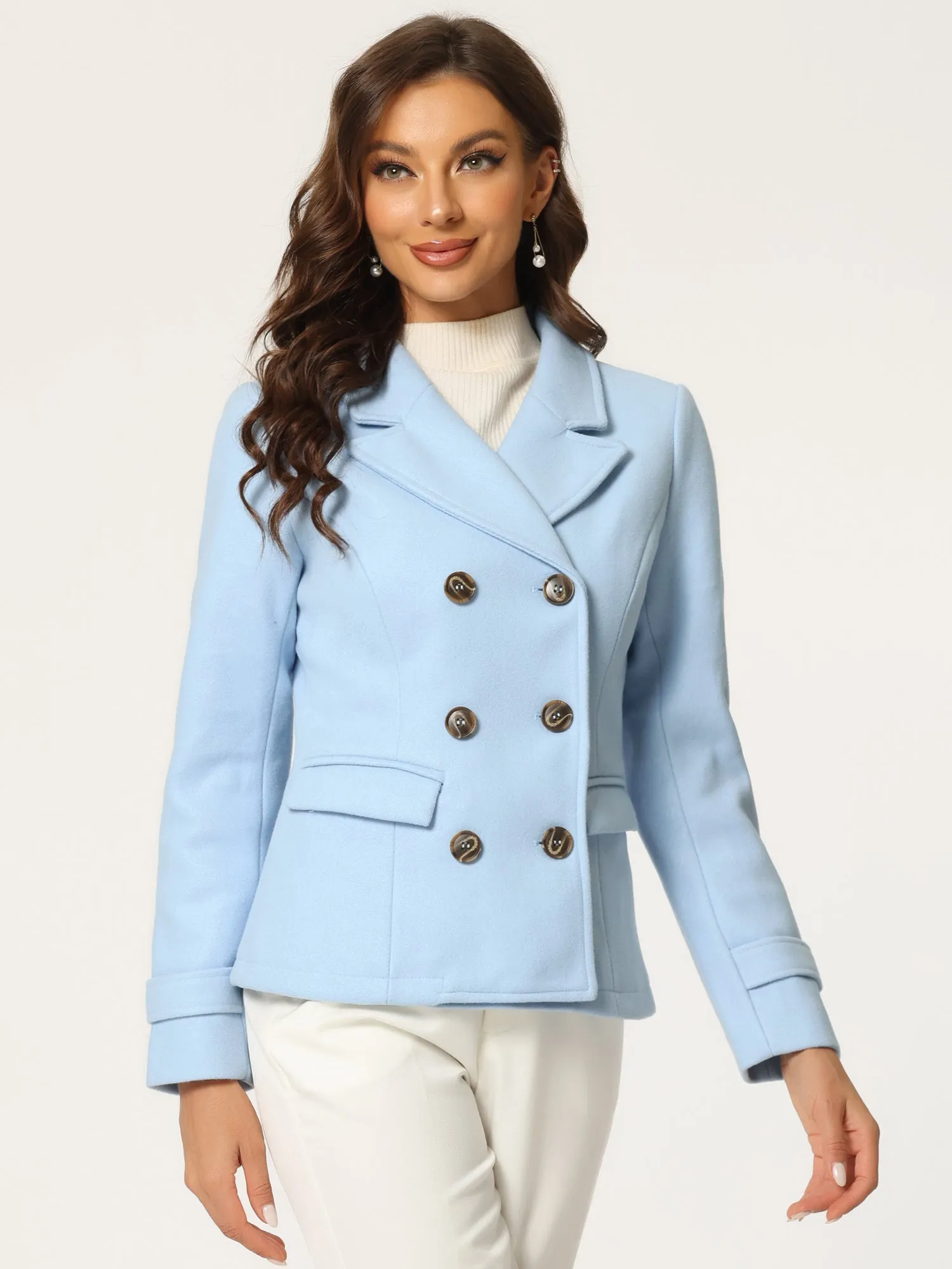 Winter Notched Lapel Double Breasted Short Pea Coat