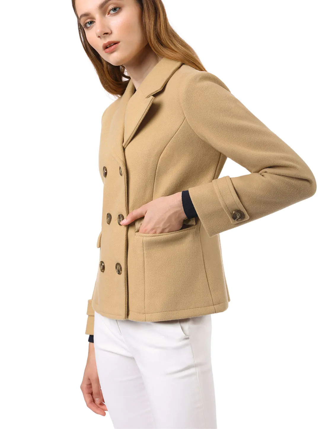 Winter Notched Lapel Double Breasted Short Pea Coat