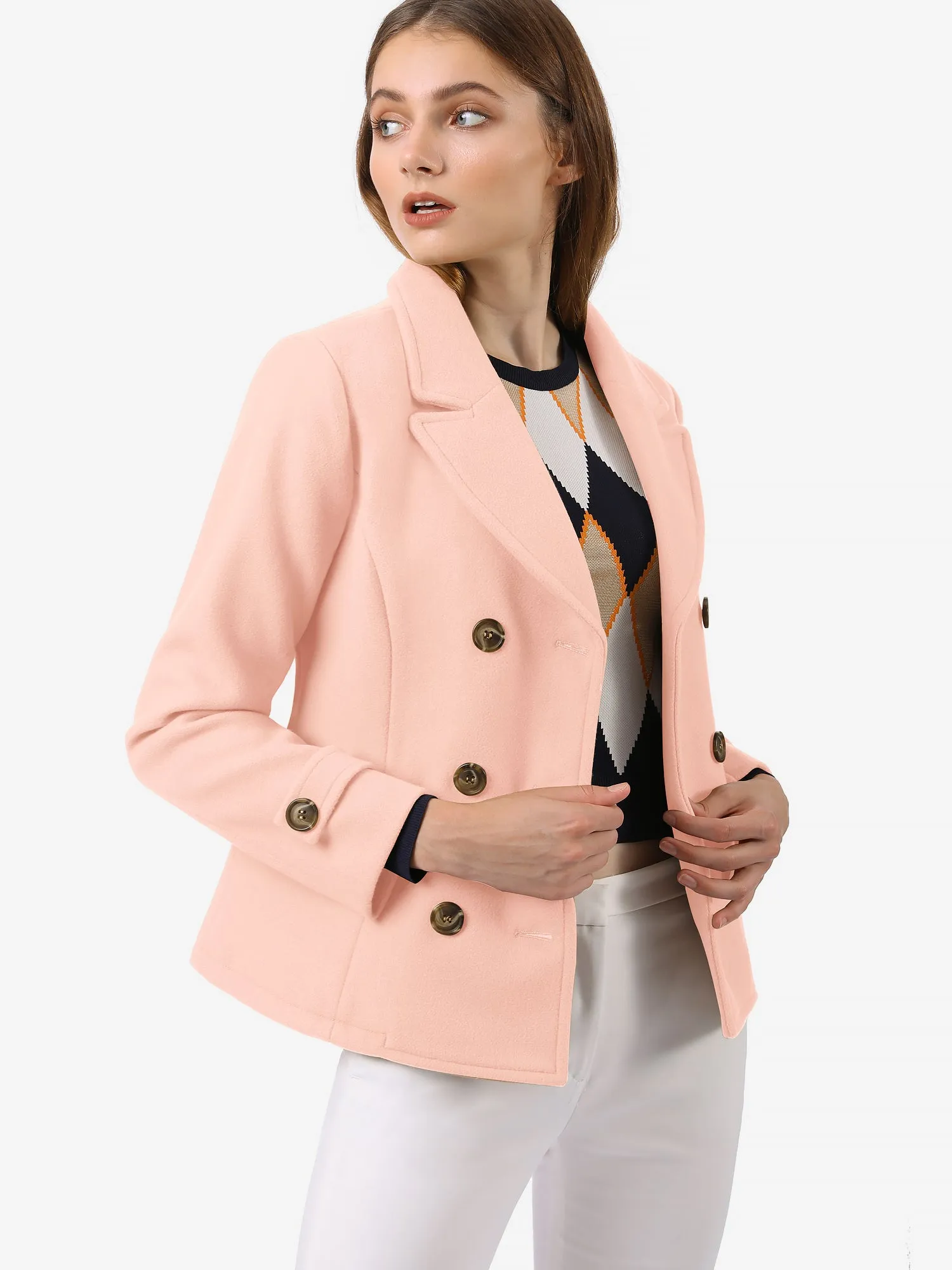 Winter Notched Lapel Double Breasted Short Pea Coat