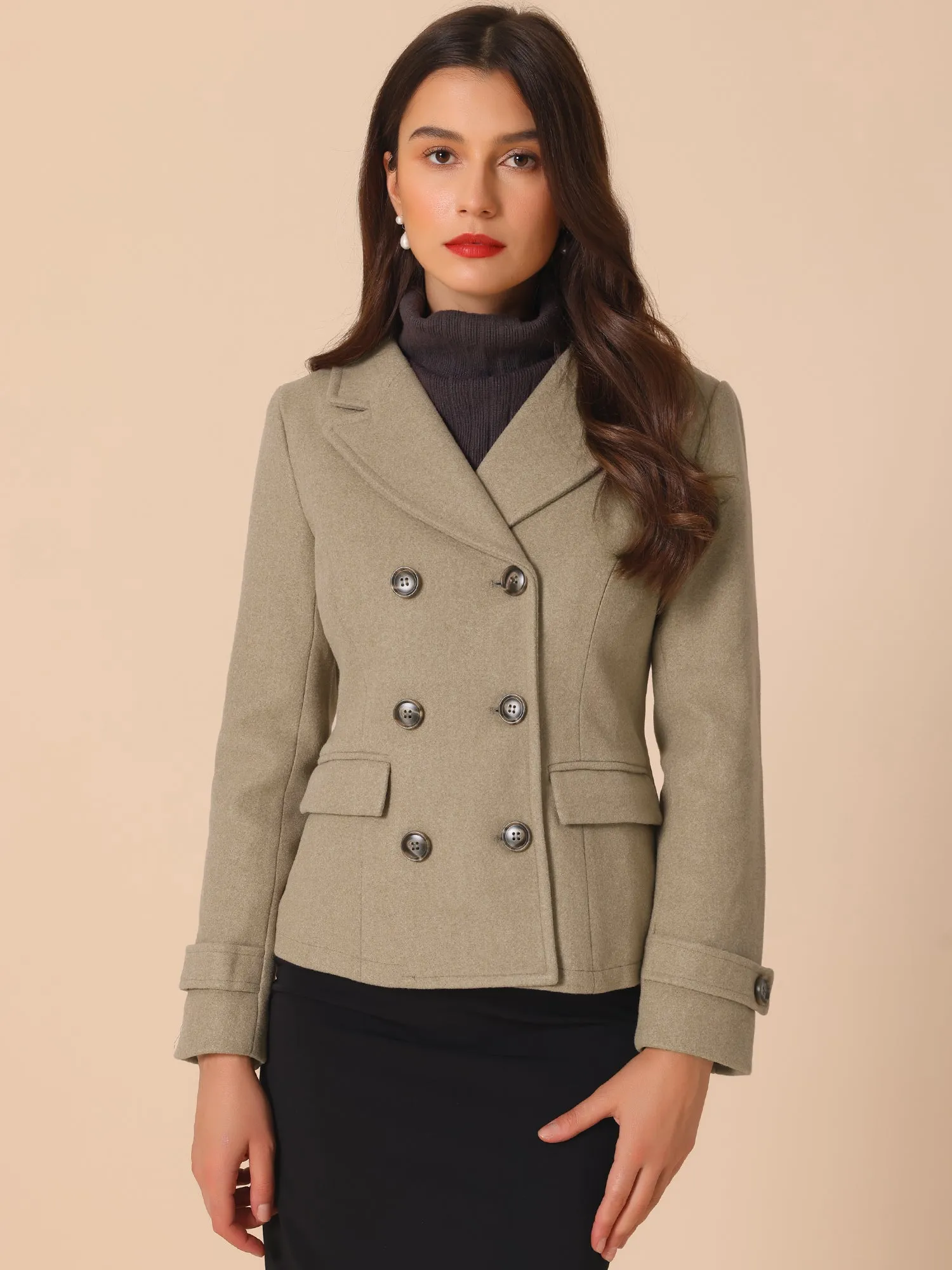 Winter Notched Lapel Double Breasted Short Pea Coat