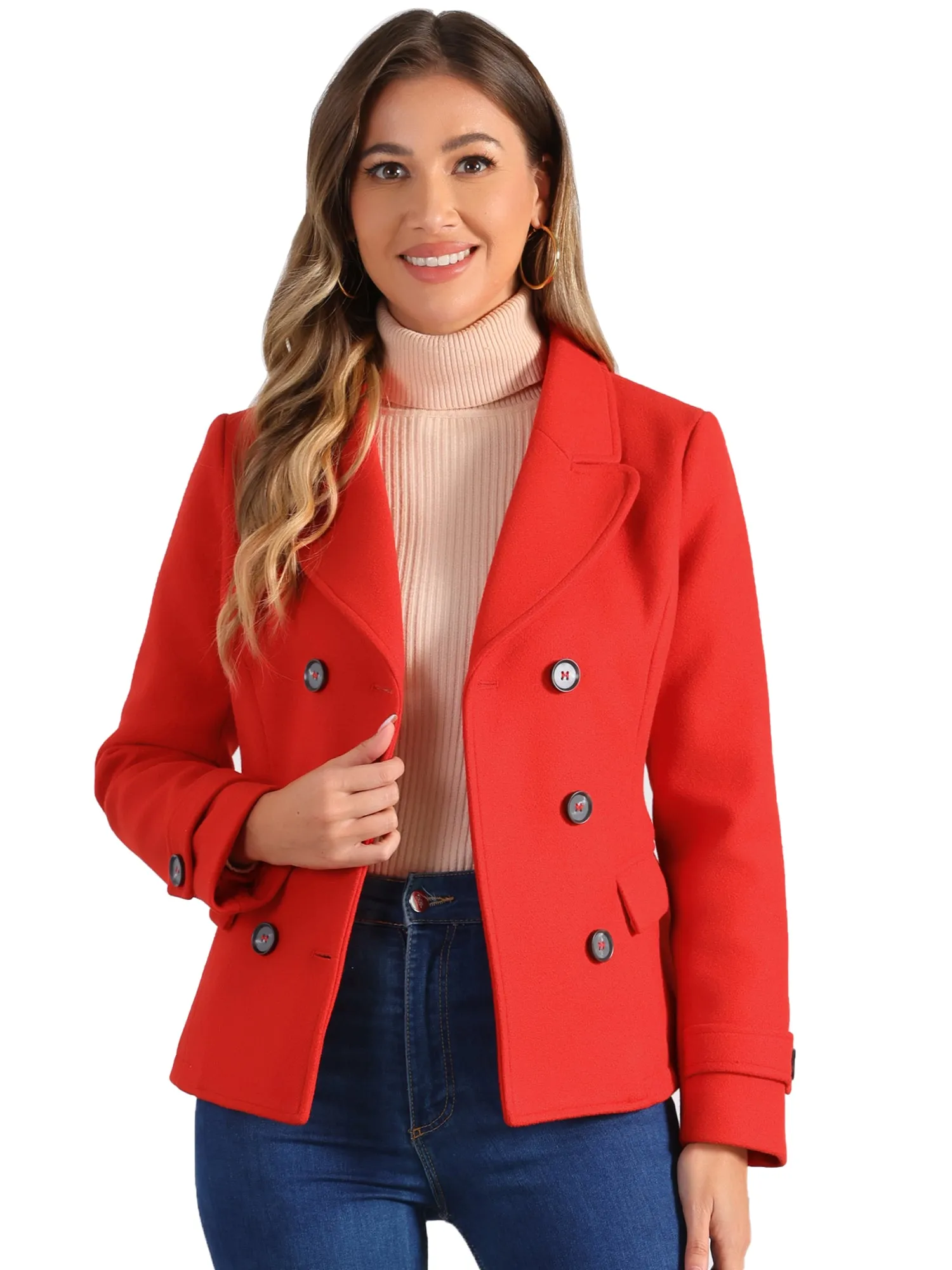 Winter Notched Lapel Double Breasted Short Pea Coat