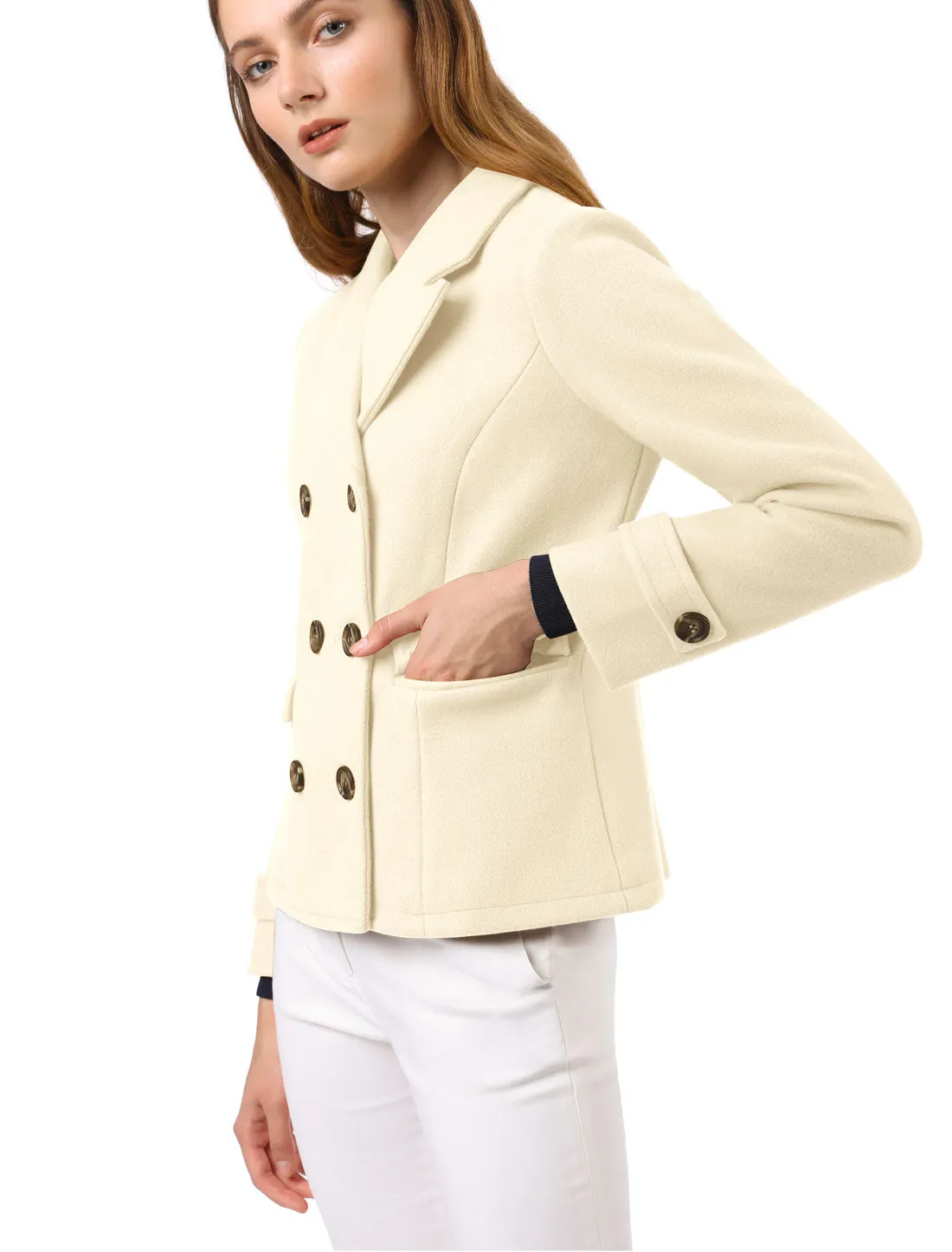 Winter Notched Lapel Double Breasted Short Pea Coat